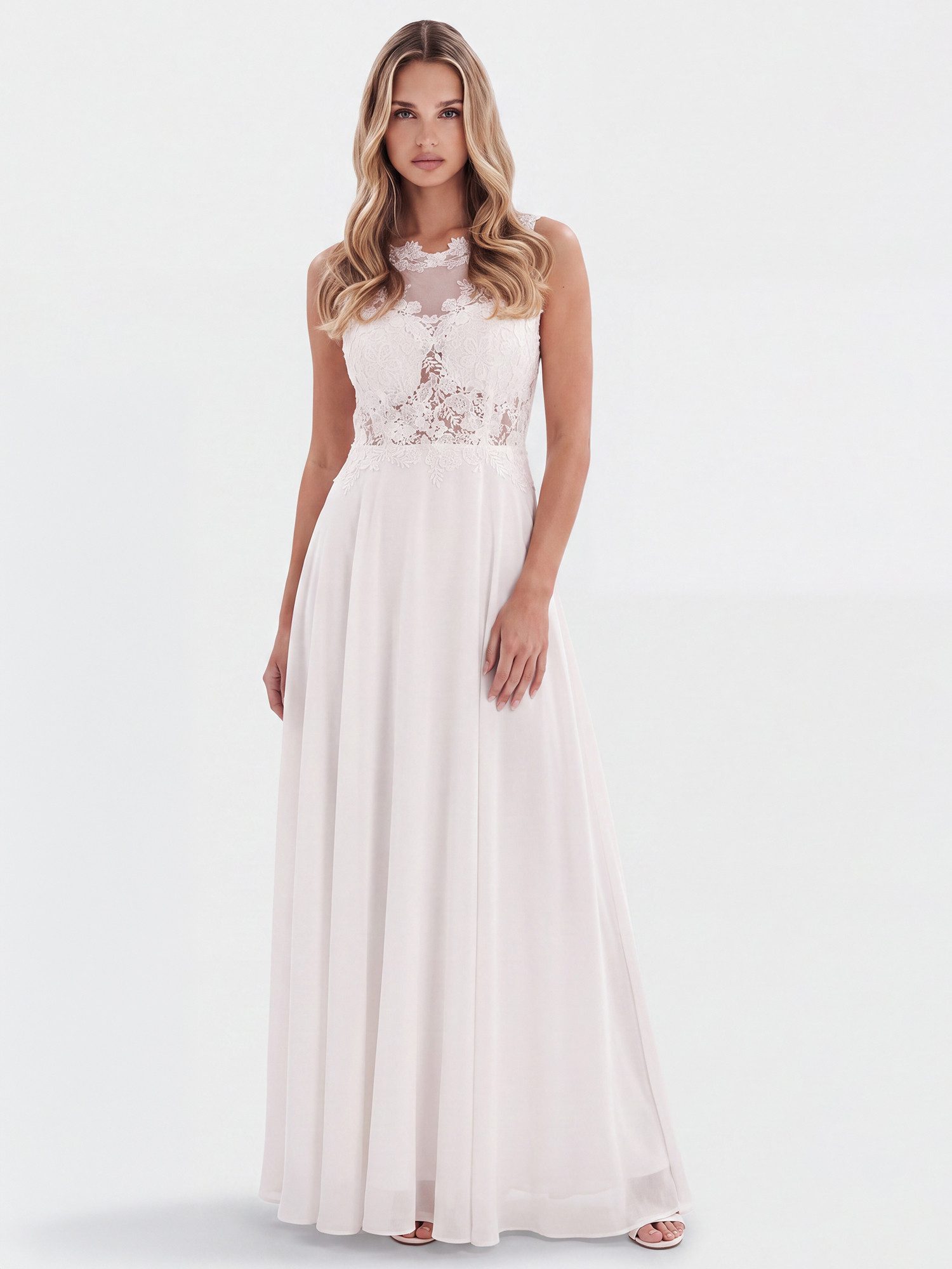 Apart Abendkleid mit floraler Spitze und fließendem Rock