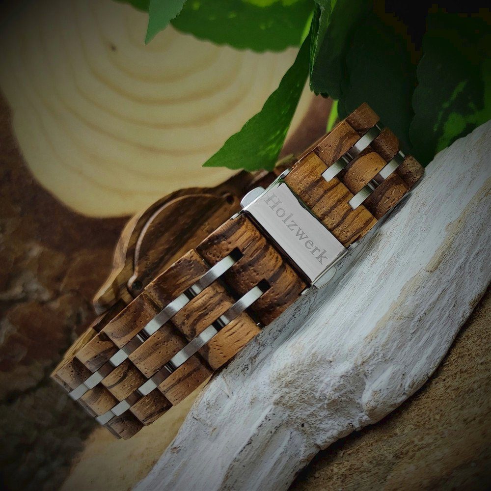 Damen Holz silber Holzwerk Armband mit in braun, Chronograph Datum & Uhr BEXBACH Herren