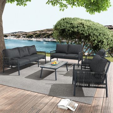 Flieks Gartenlounge-Set, 7 Sitzer Rattan Gartenmöbel Balkonmöbel Sofa*2 + Stuhl*2 + Tisch*1