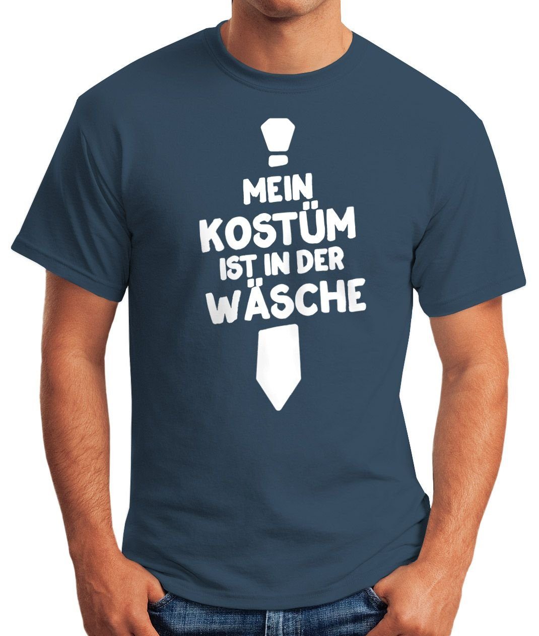 T-Shirt Herren blau Print-Shirt Wäsche Mein Kostüm mit Moonworks® ist Fun-Shirt der MoonWorks in Print Faschings-Shirt Fasching