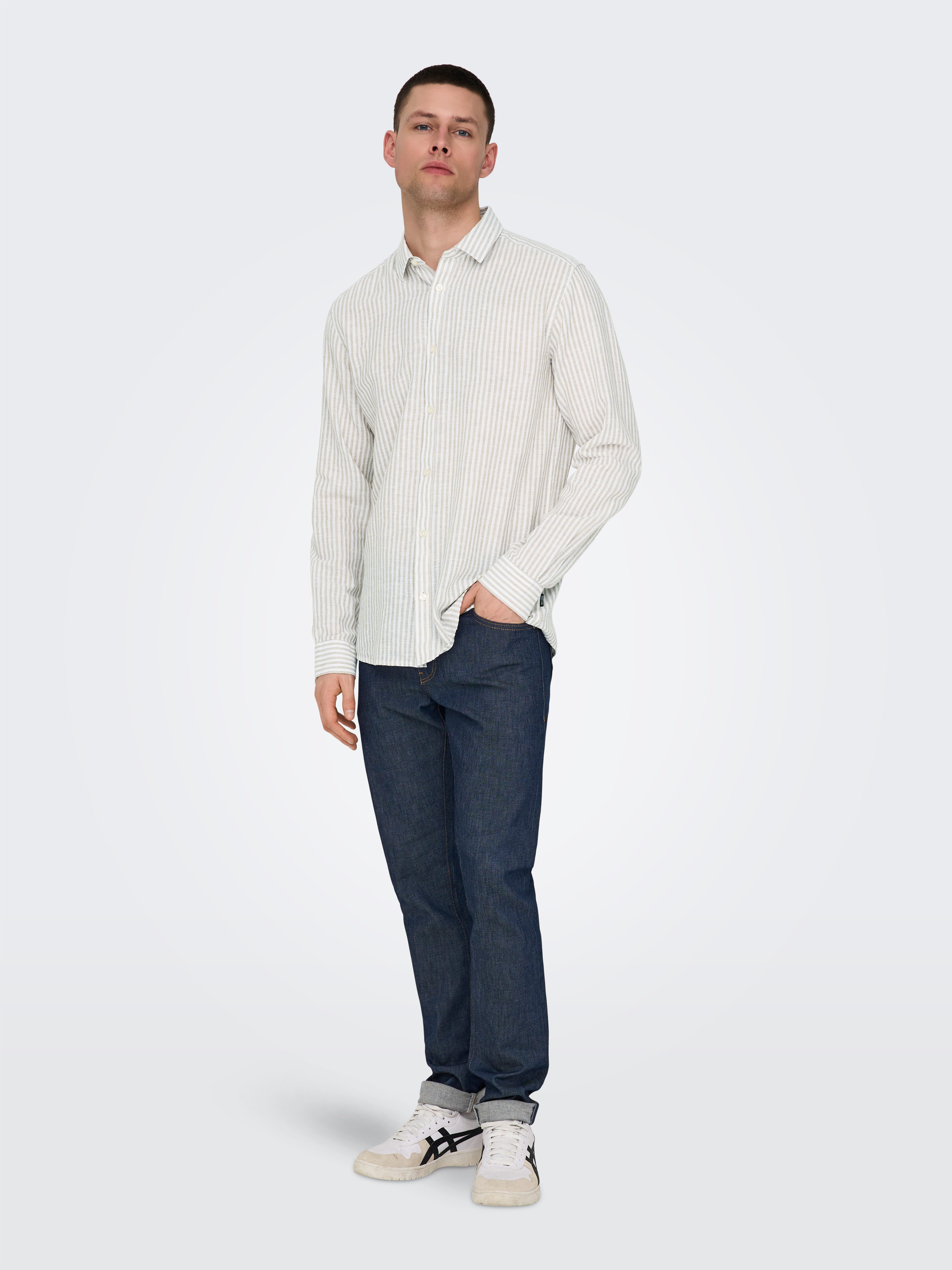 ONLY & SONS Kurzarmhemd ONSCAIDEN LS STRIPE LINEN SHIRT 660 NOOS – Bild 4 von 5