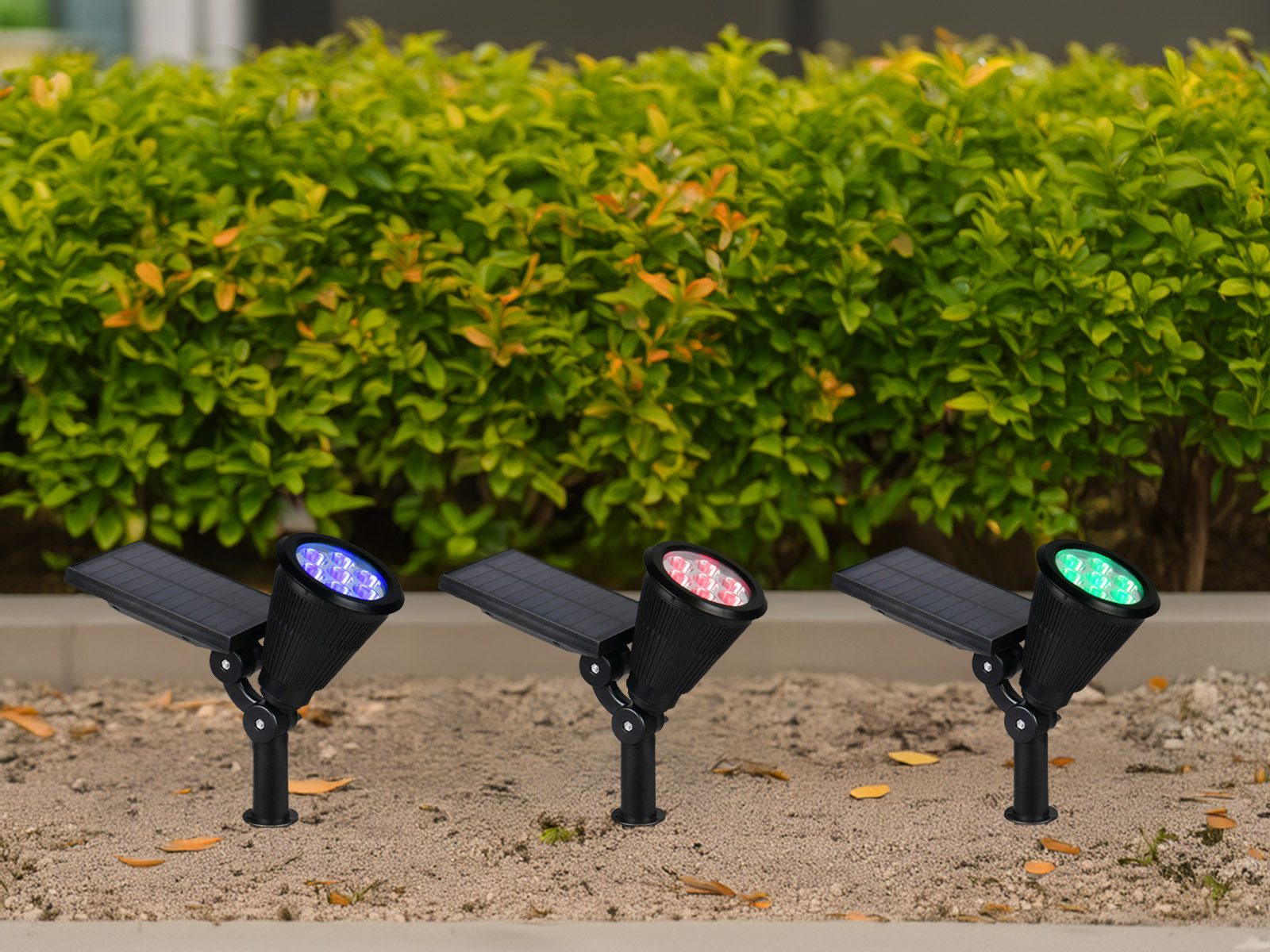 Reality Leuchten LED Gartenstrahler 2-er SET Solar Strahler mit RGB, RGB Farbwechsel Dämmerungssensor, LED fest integriert, Solar-Lampe zur Garten-Beleuchtung,  – Bild 5 von 5