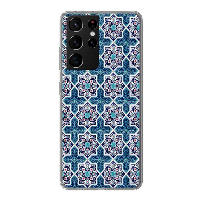 MuchoWow Handyhülle Ein marokkanisches Mosaikfliesenmuster bei dem hauptsächlich die Phone Case Handyhülle Samsung Galaxy S21 Ultra Silikon Schutzhülle