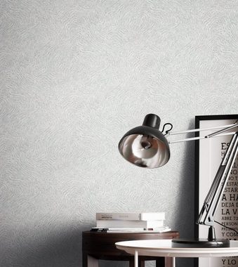 Newroom Vliestapete, Hellgrau Tapete Modern Muster - Mustertapete Glamour Grau Weiß 3D Optik Industrial Struktur Metallic für Schlafzimmer Wohnzimmer Küche