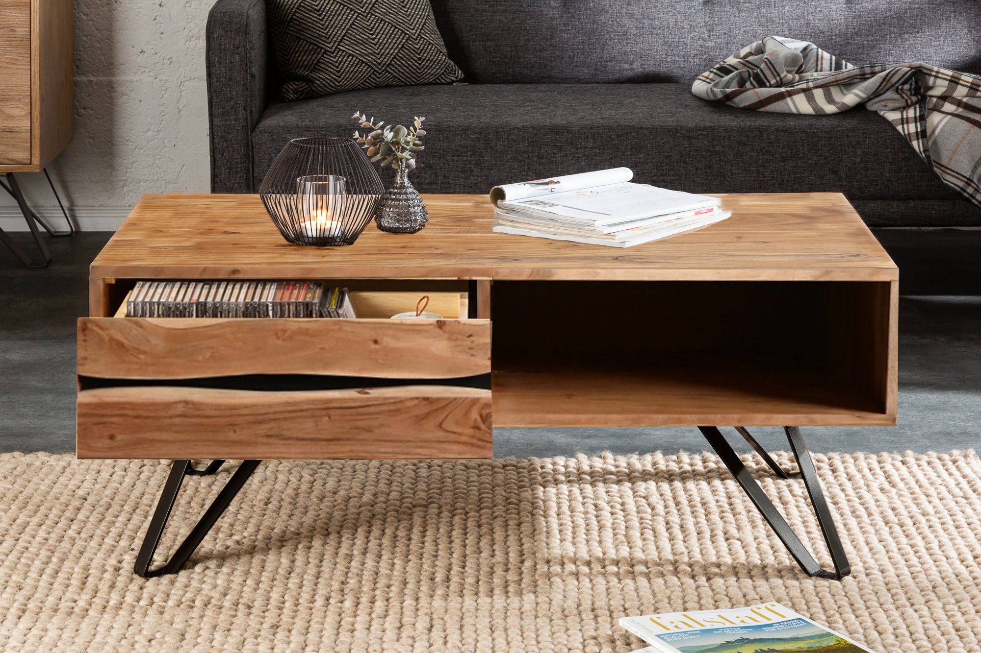 Sitheim-Europe Couchtisch LIVING EDGE Massiver Couchtisch 110cm Akazienholz günstig online kaufen