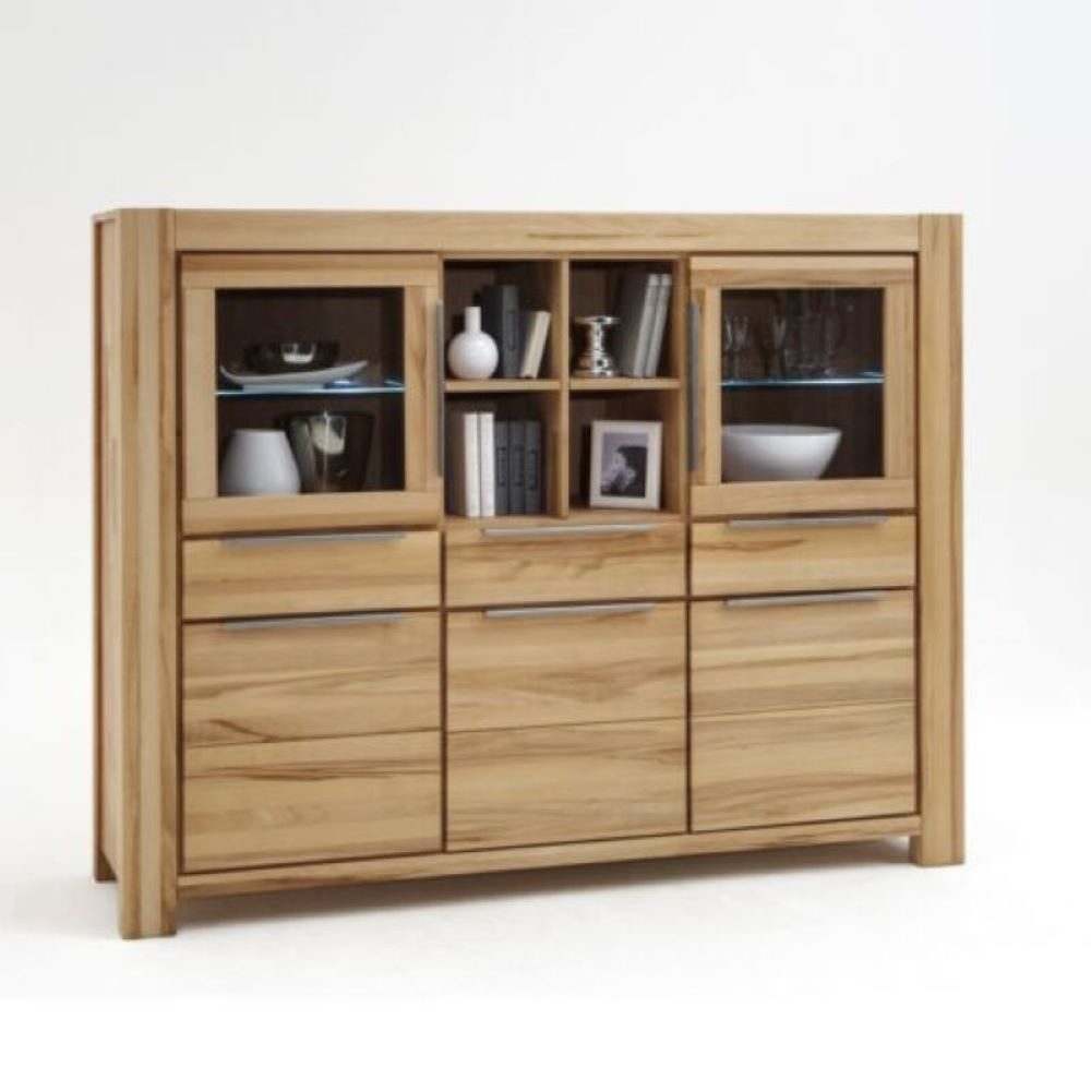 ELFO Highboard Highboard Nena Vitrine in Kernbuche Massiv geölt Breite 175cm Schrank, Maße: ca. B 175 x H 140 x T 45 cm