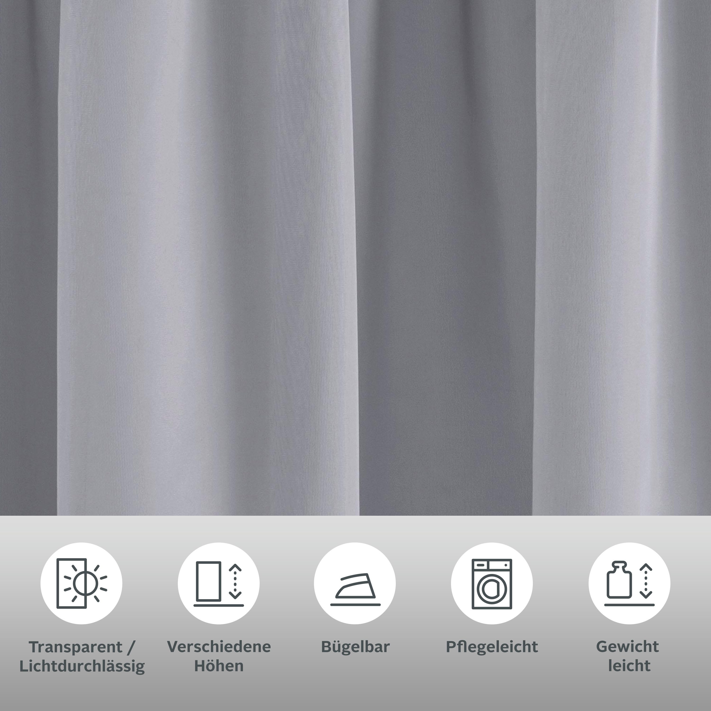 OTTO home Gardine XANA (2 St), Kräuselband, transparent, Voile, Bestseller, einfarbig, 1 bzw. 2 Schals, pflegeleicht, Beststeller!
