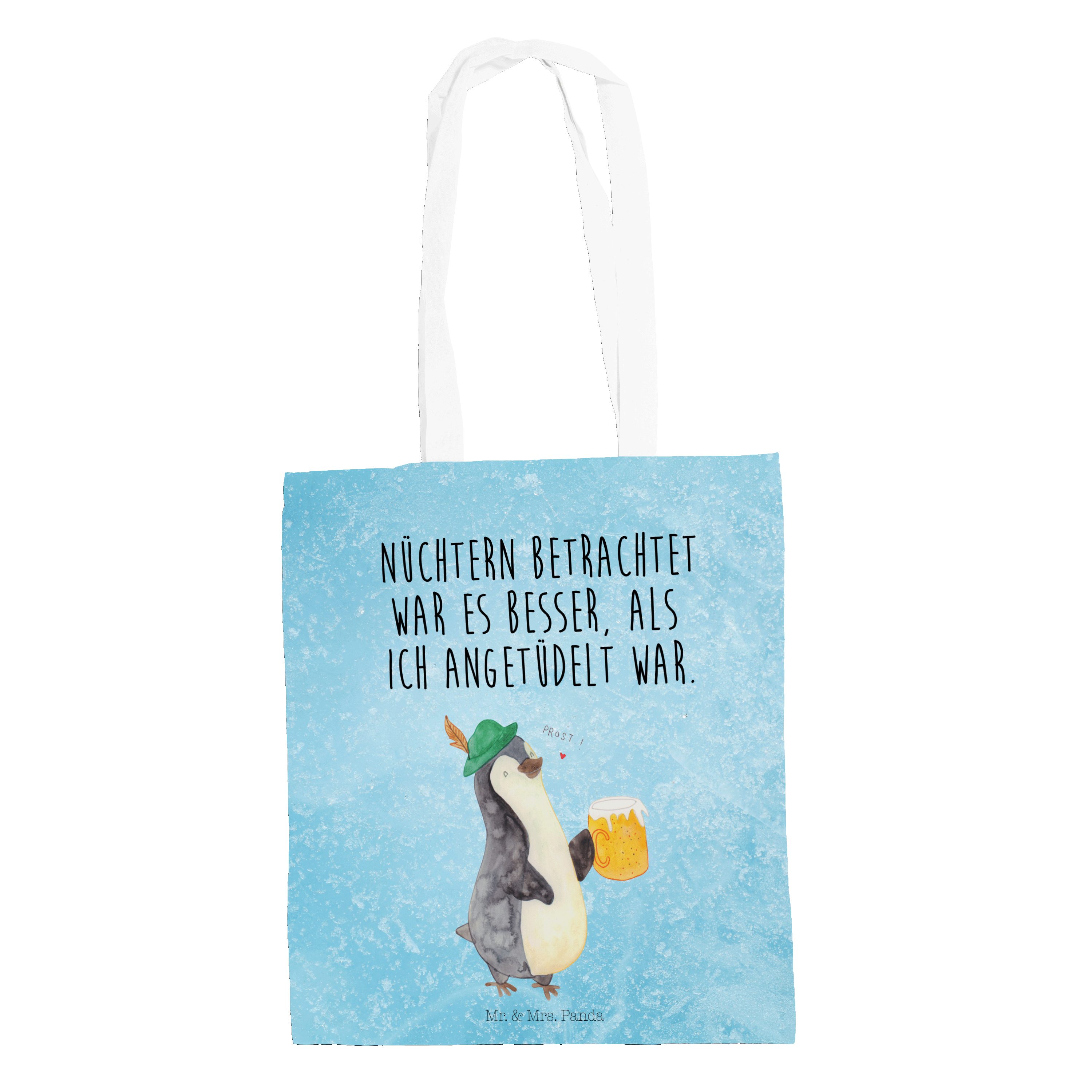Mr. & Mrs. Panda Tragetasche Pinguin Bier - Eisblau - Geschenk, Beutel, Beuteltasche, Oktoberfest, (1-tlg)