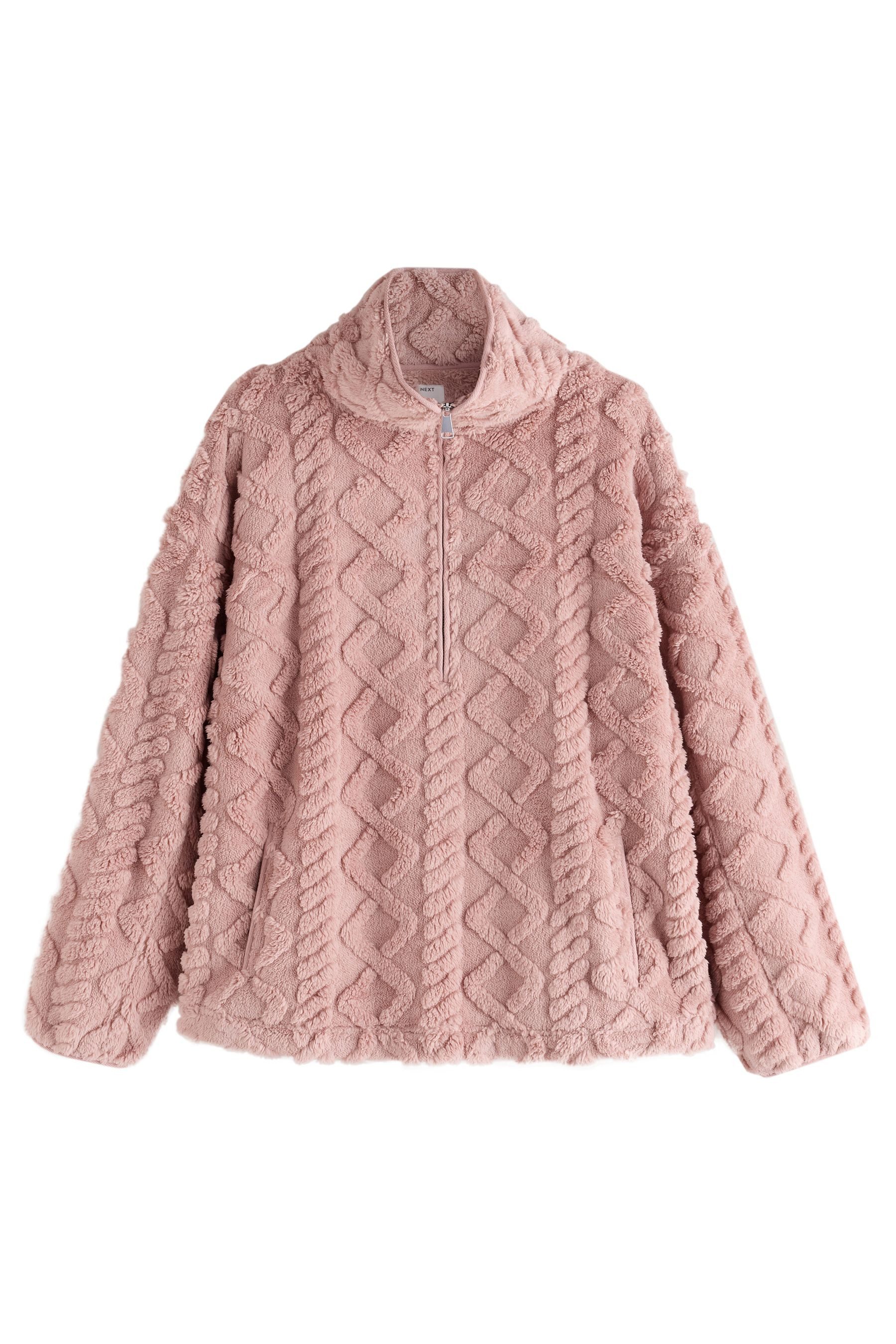 Next Fleecejacke Borg-Fleece mit halben Reißverschluss + Zopfmuster (1-St)