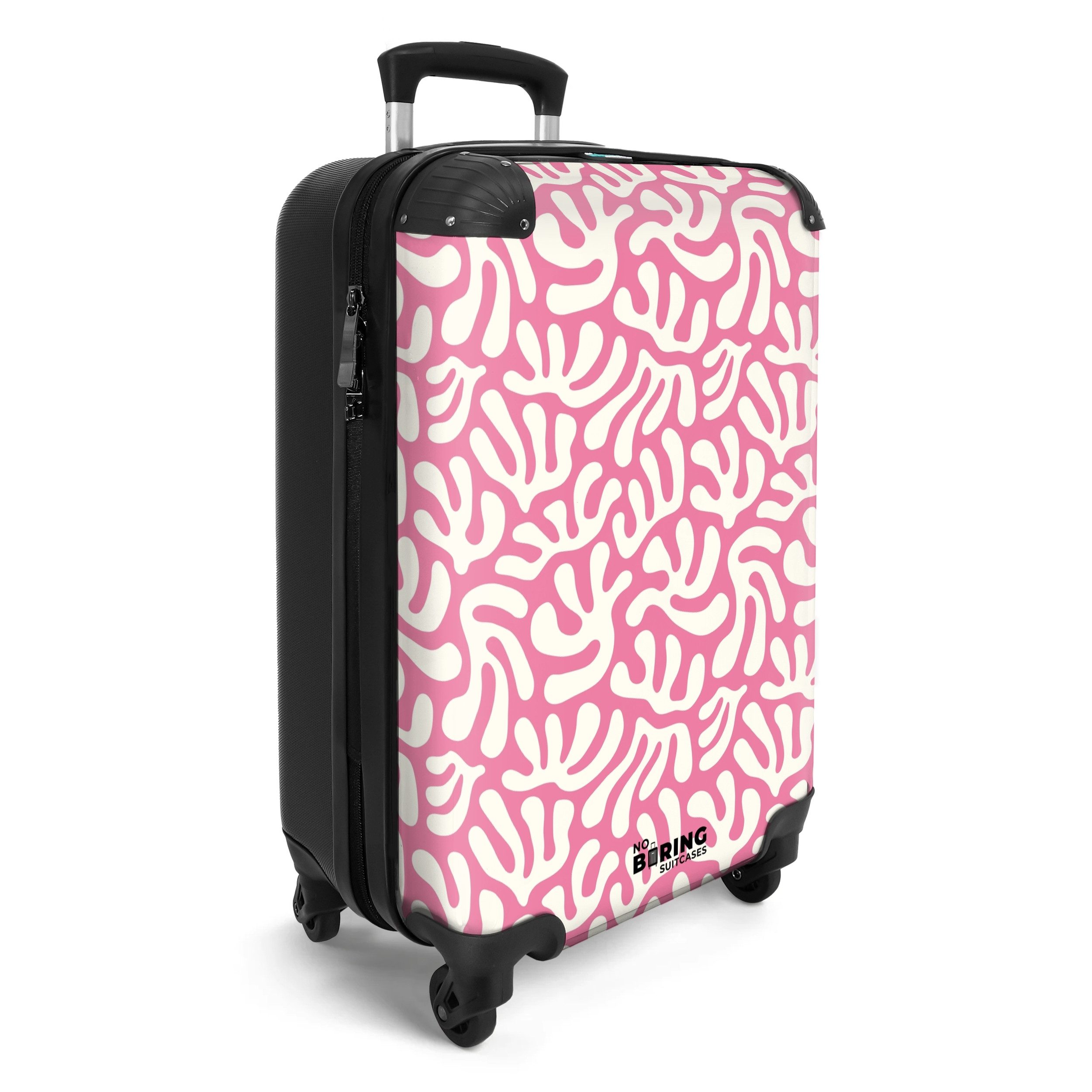NoBoringSuitcases.com© Hartschalen-Trolley Rosa mit weißem Korallenmuster günstig online kaufen