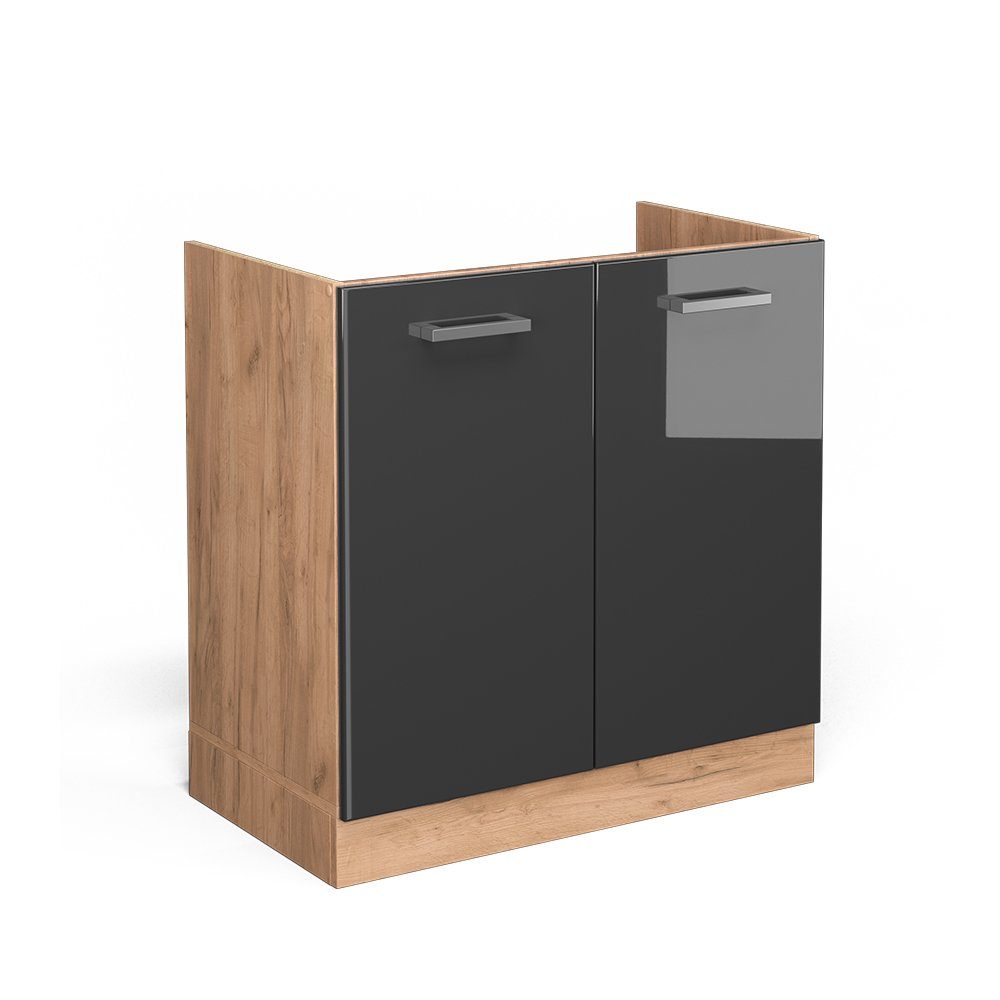 Vicco Spülenunterschrank R-Line, Anthrazit Hochglanz/Goldkraft Eiche, günstig online kaufen