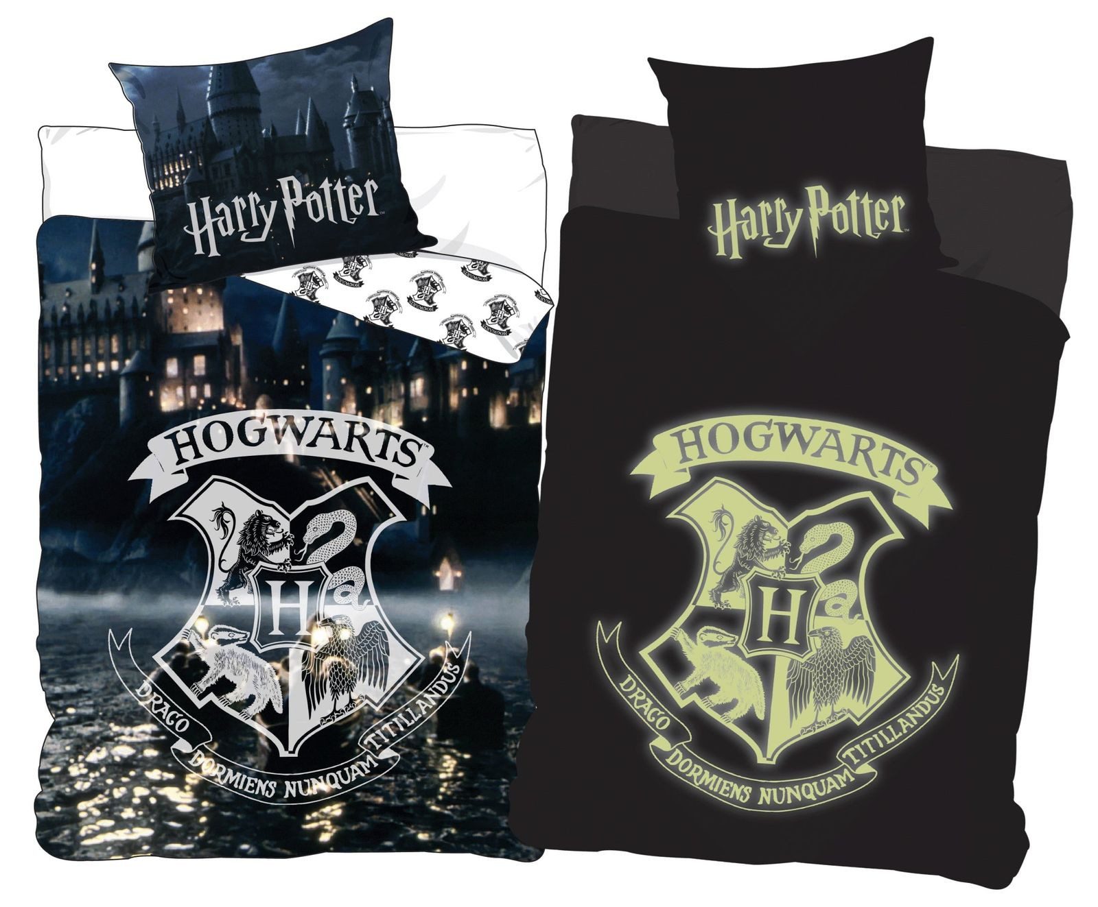 BrandMac Bettwäsche Harry Potter - Hogwarts - Bettwäsche, 135x200 & 80x80 Glow in the Dark, Baumwolle, 100% Baumwolle