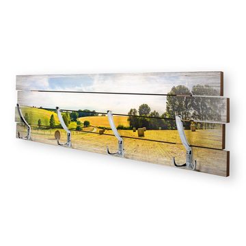 Kreative Feder Wandgarderobe Wandgarderobe "Felder" aus Holz, im Shabby-Chic-Design farbig bedruckt ca. 30x100cm 4 Doppel-Haken