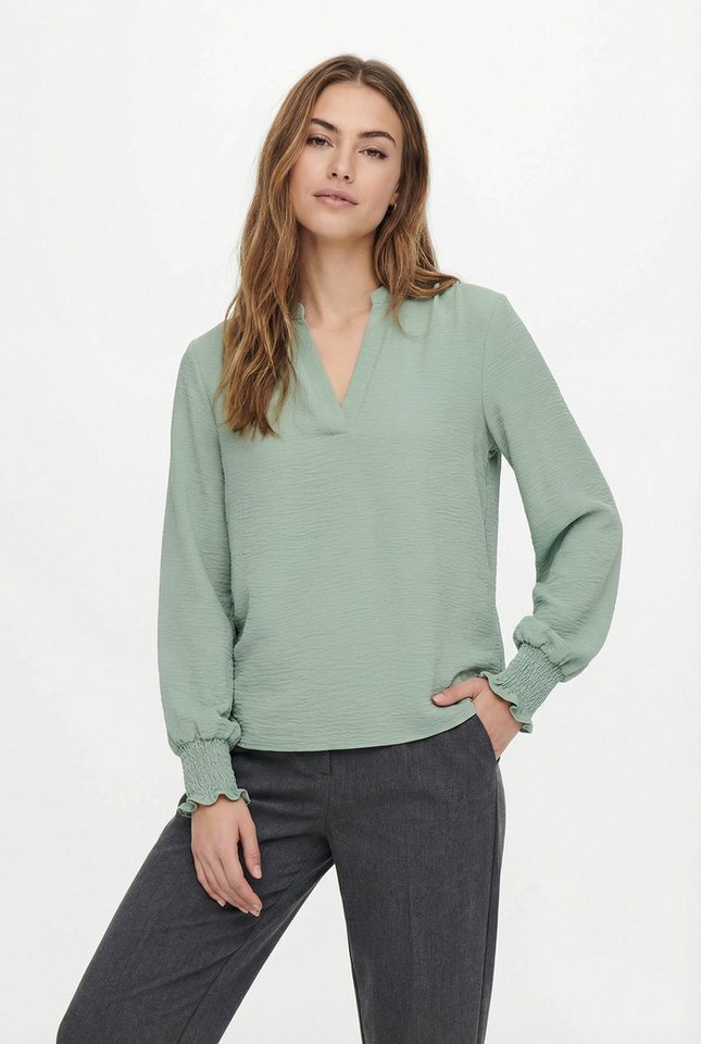 ONLY Blusenshirt ONLMETTE V-NECK LS SMOCK TOP NOOS WVN Kunstfaser, regular fit