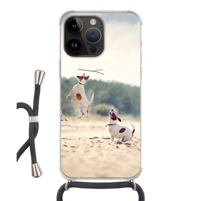 MuchoWow Handyhülle Hund - Zweig - Sand Handyhülle Telefonhülle Apple iPhone 14 Pro
