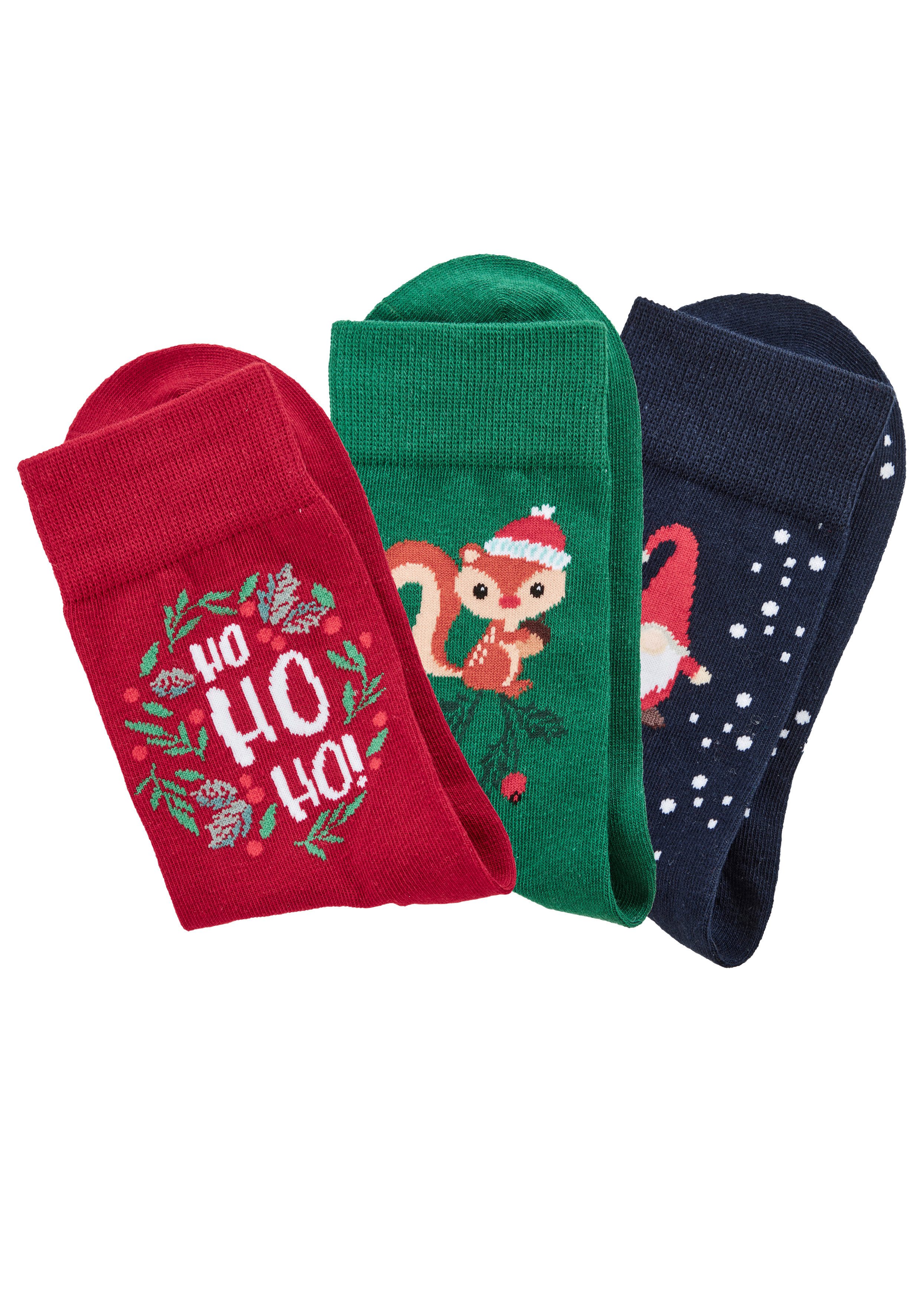 H.I.S Freizeitsocken Damen Weihnachtssocken (Packung, 3-Paar, Gr. 35-38 bis 39-42) mit lustigen Motiven – Bild 2 von 5