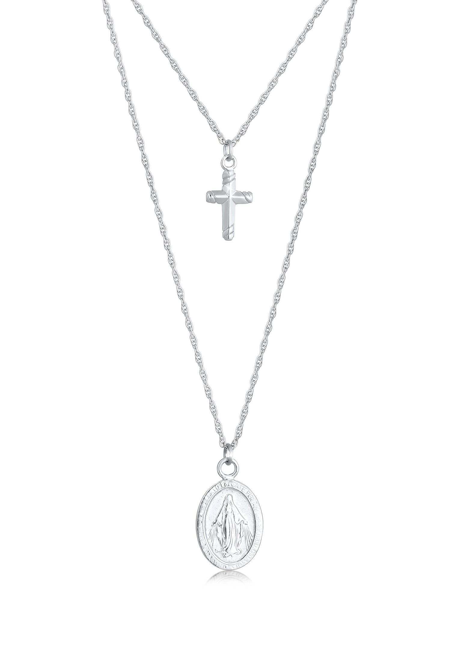 Elli Ketten-Set Layer Kreuz Marienbild 925 Sterling Silber, Kreuz