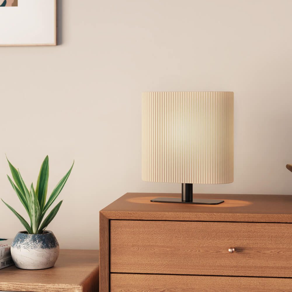 HOME DELUXE Schreibtischlampe Leuchte SUKO, Angenehmes, blendfreies Licht, Tischleuchte mit langem Stoffschirm