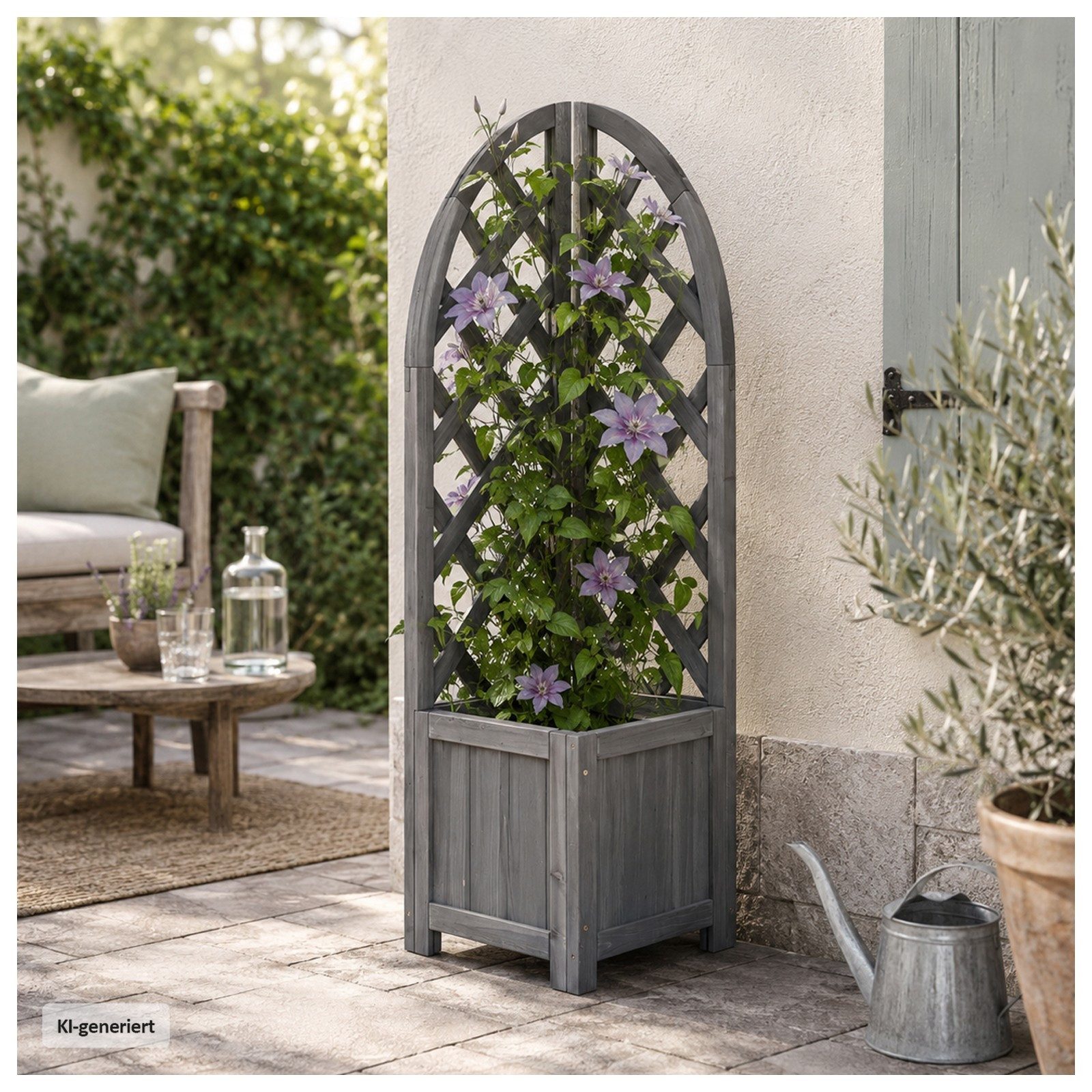 HTI-Living Pflanzkübel Pflanzkübel mit Rankgitter Heidi Grau (Stück, 1 St., 1x Pflanzkübel mit Rankgitter), Blumenkasten mit Spalier Holz