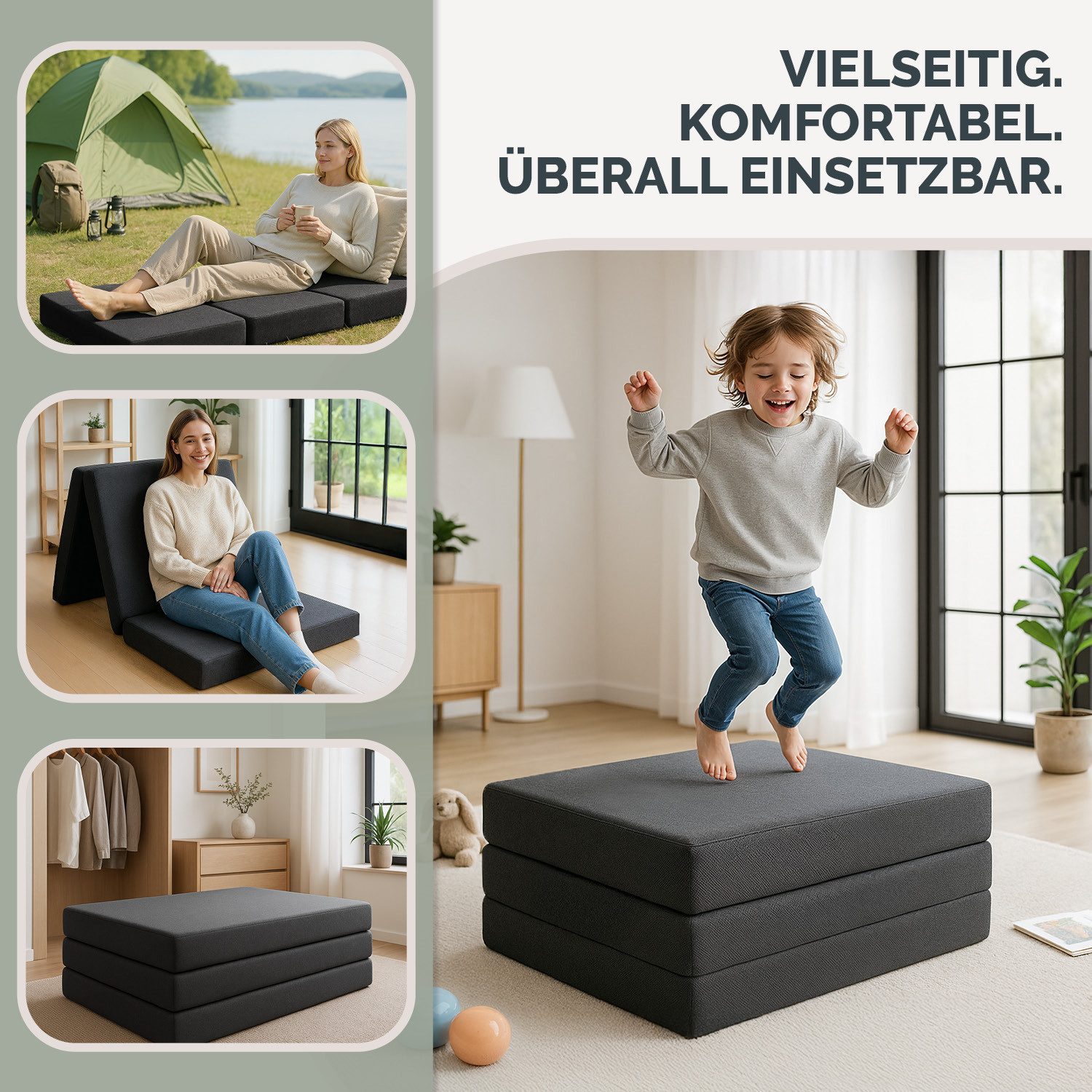 Klappmatratze Klappmatratze- 3teilige Gästematratze klappbar extra dick (14 cm), Blumtal, 14 cm hoch, (hautfreundlich & waschbar), rückenfreundliche Faltmatratze Schaumstoff- Schlafmatratze + Bezug