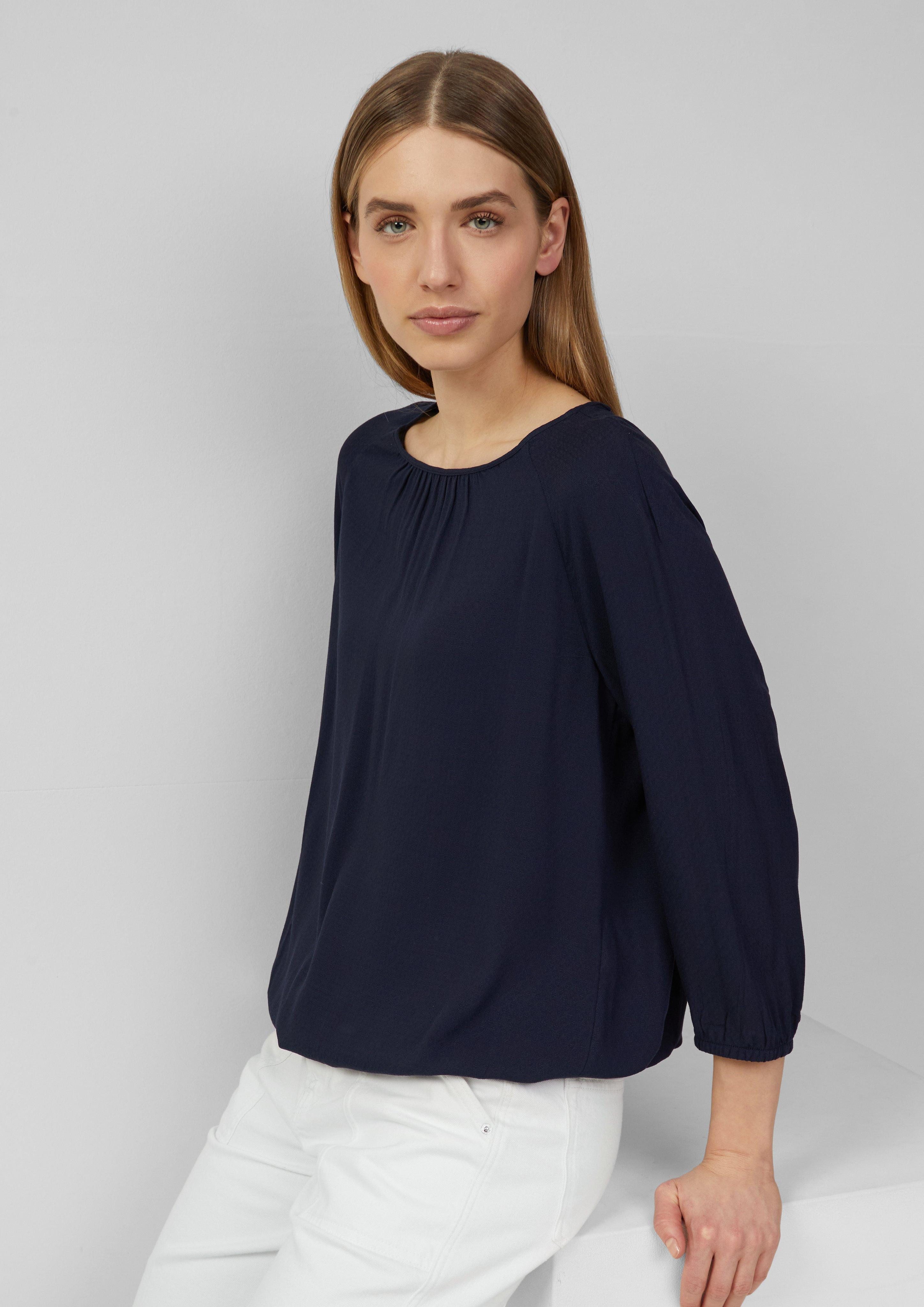 Langarmbluse Strukturierte Viskose-Bluse mit Raff-Details