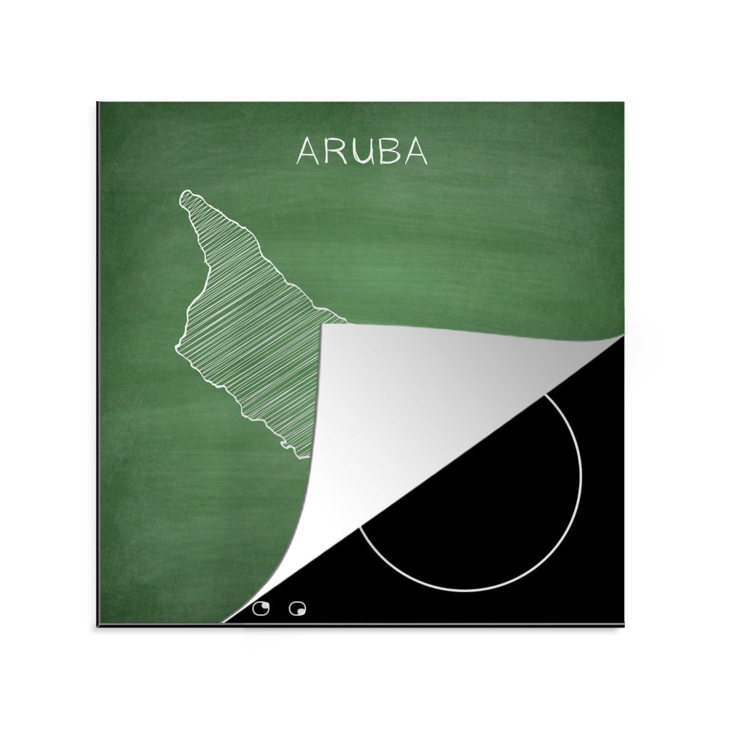 MuchoWow Herdblende-/Abdeckplatte Eine Illustration von Aruba auf einer Kreidetafel, Vinyl, (1 tlg), 78x78 cm, Ceranfeldabdeckung, Arbeitsplatte für küche