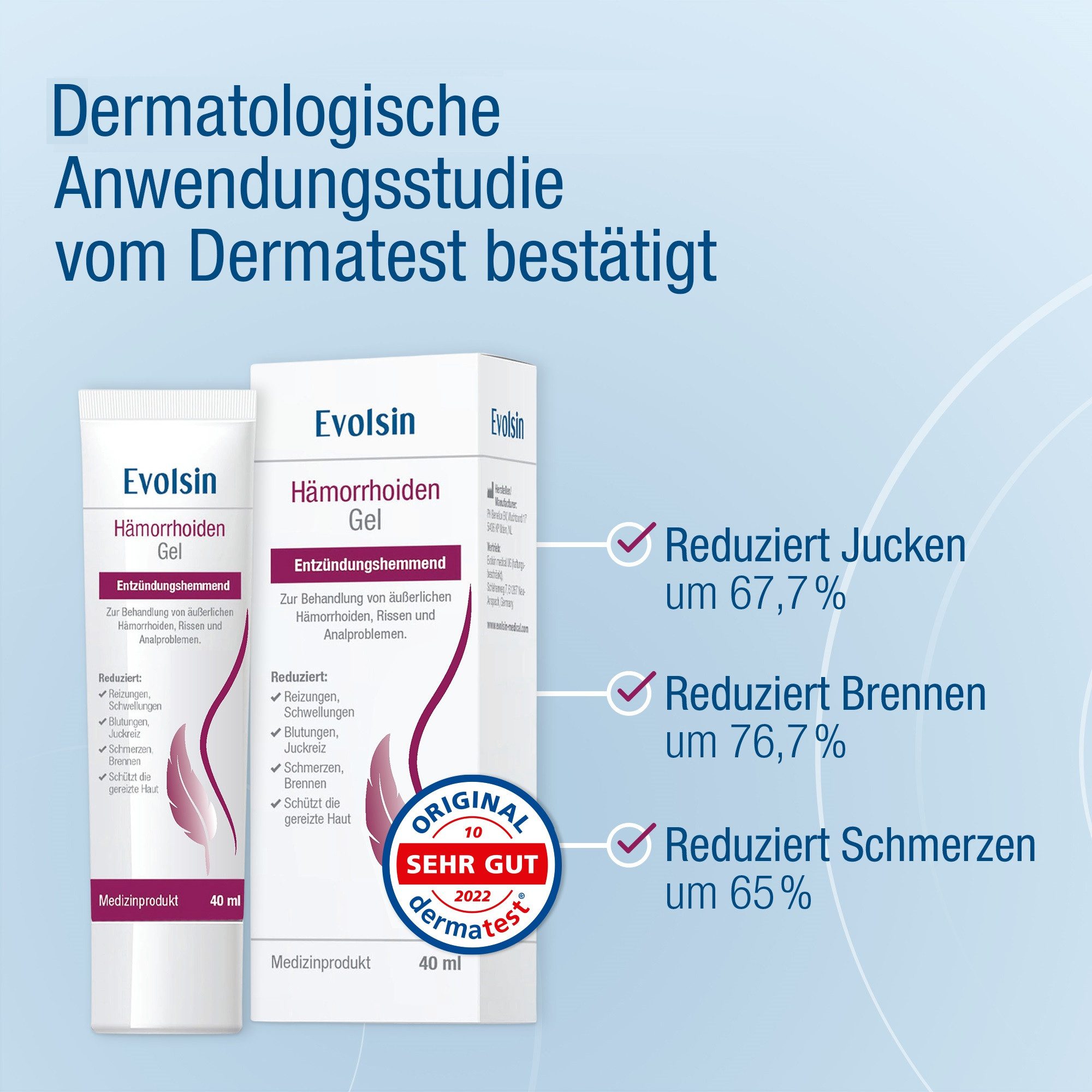 Evolsin Hautpflegegel Hämorrhoiden Gel gegen Brennen, Schmerz, Blutungen & Juckreiz, frei von Parabenen, Silikonen, Mineralölen
