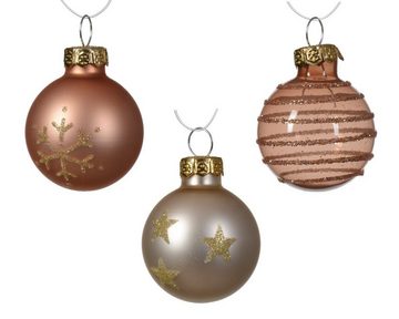 Decoris season decorations Weihnachtsbaumkugel, Weihnachtskugeln Glas mit Motiven 3cm 9er Set - Prickelndrosa / Perle