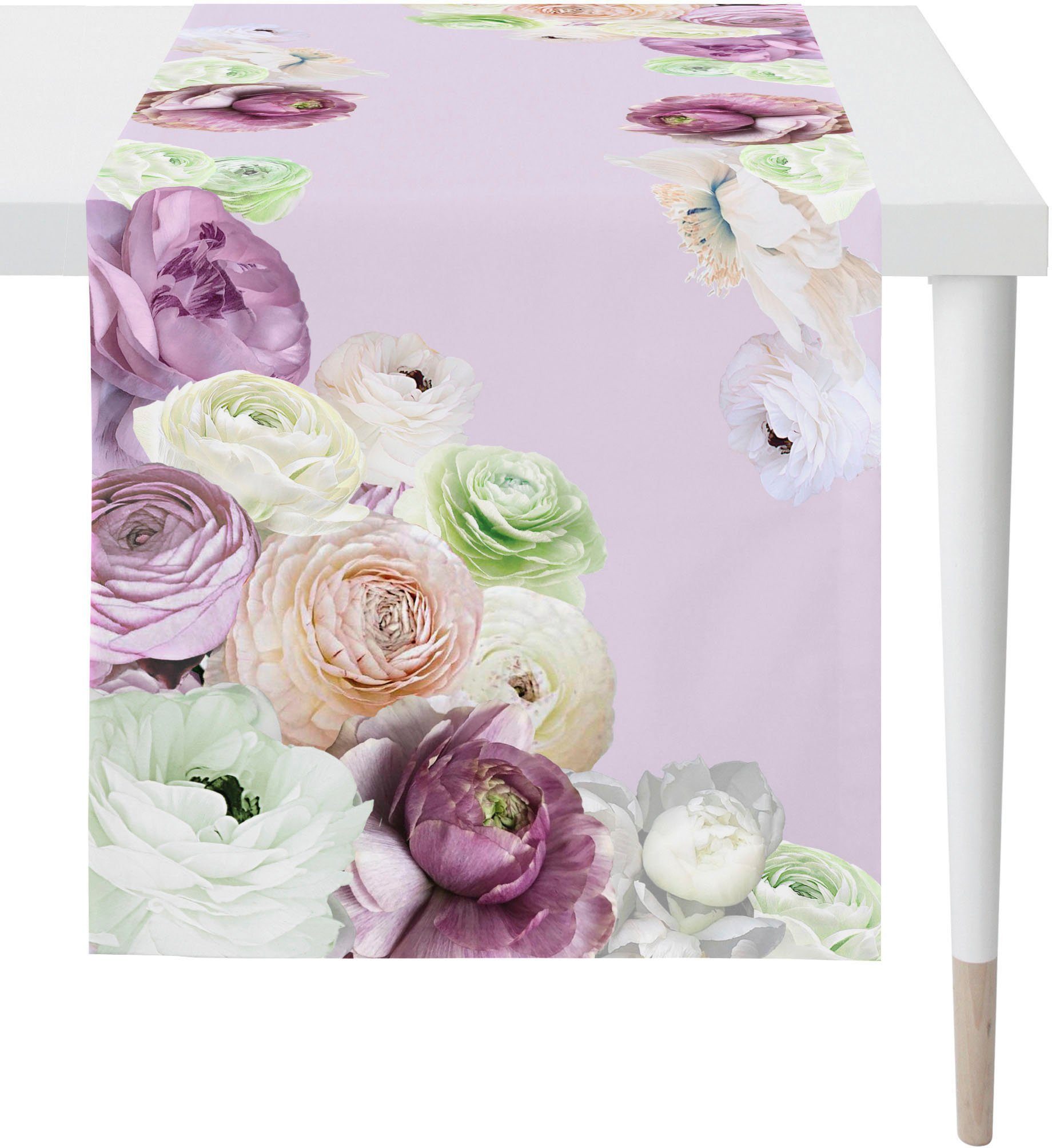 APELT Tischläufer 6802 HAPPY VALENTINE, Valentinstag (1-tlg), Digitaldruck, mit Frühjahrsblüten Motiv, Sommerdeko