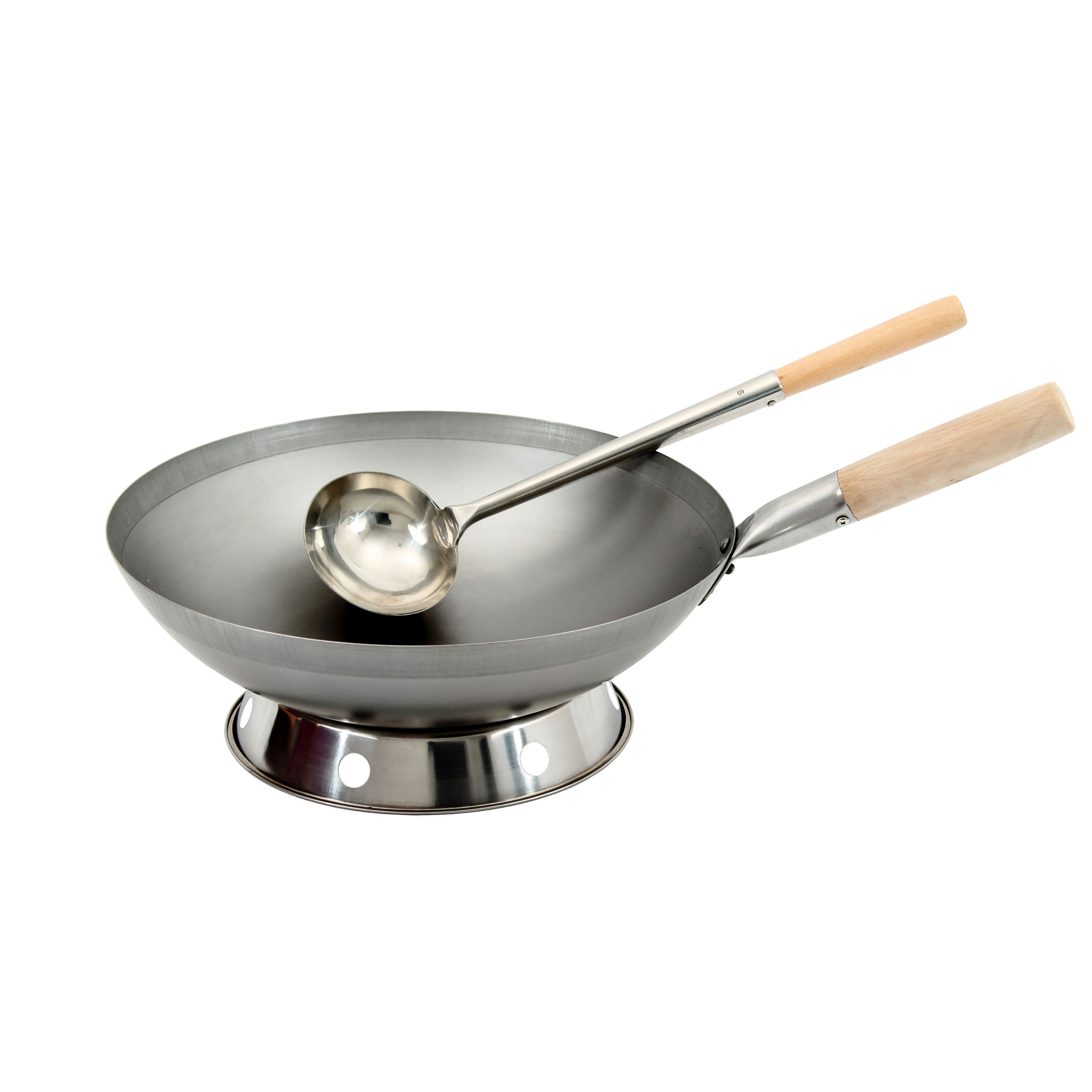 AAF Nommel Wok Wok Set mit Wok-Kelle und Wok-Ring, Karbon-Stahl (Wok Set, 1 Wok Ø 30 cm, 1 Wok-Kelle, 1 Wok-Ring), Natürliche Antihaftbeschichtung nach dem Einbrennen