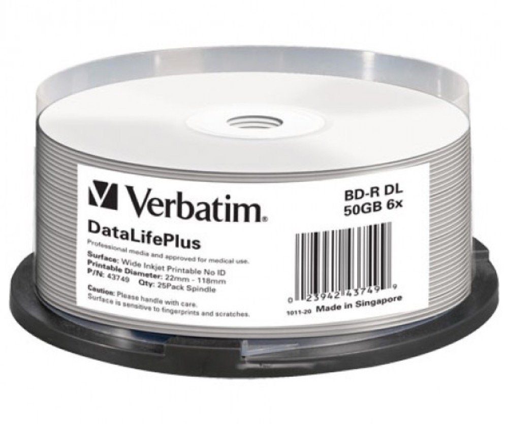 Verbatim Blu-ray-Rohling 25 Professional Rohlinge BD-R DL full printable 50GB 6x Spindel