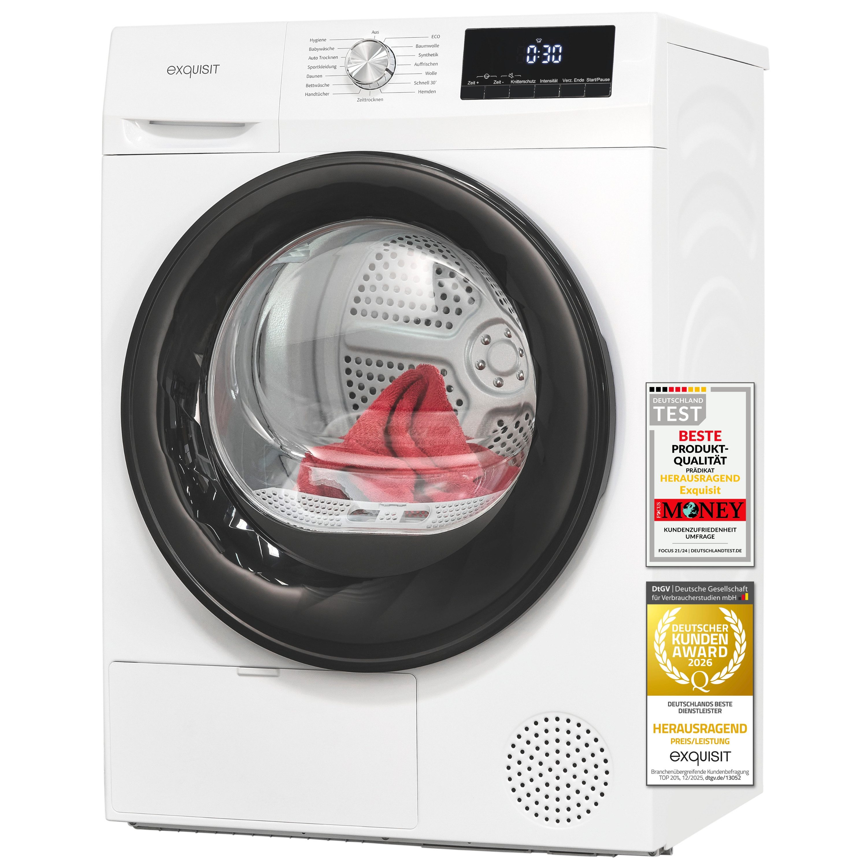 exquisit Wärmepumpentrockner TWP5703-010E, 7 kg, Energieklasse E, Geräuschklasse C, 64 dB