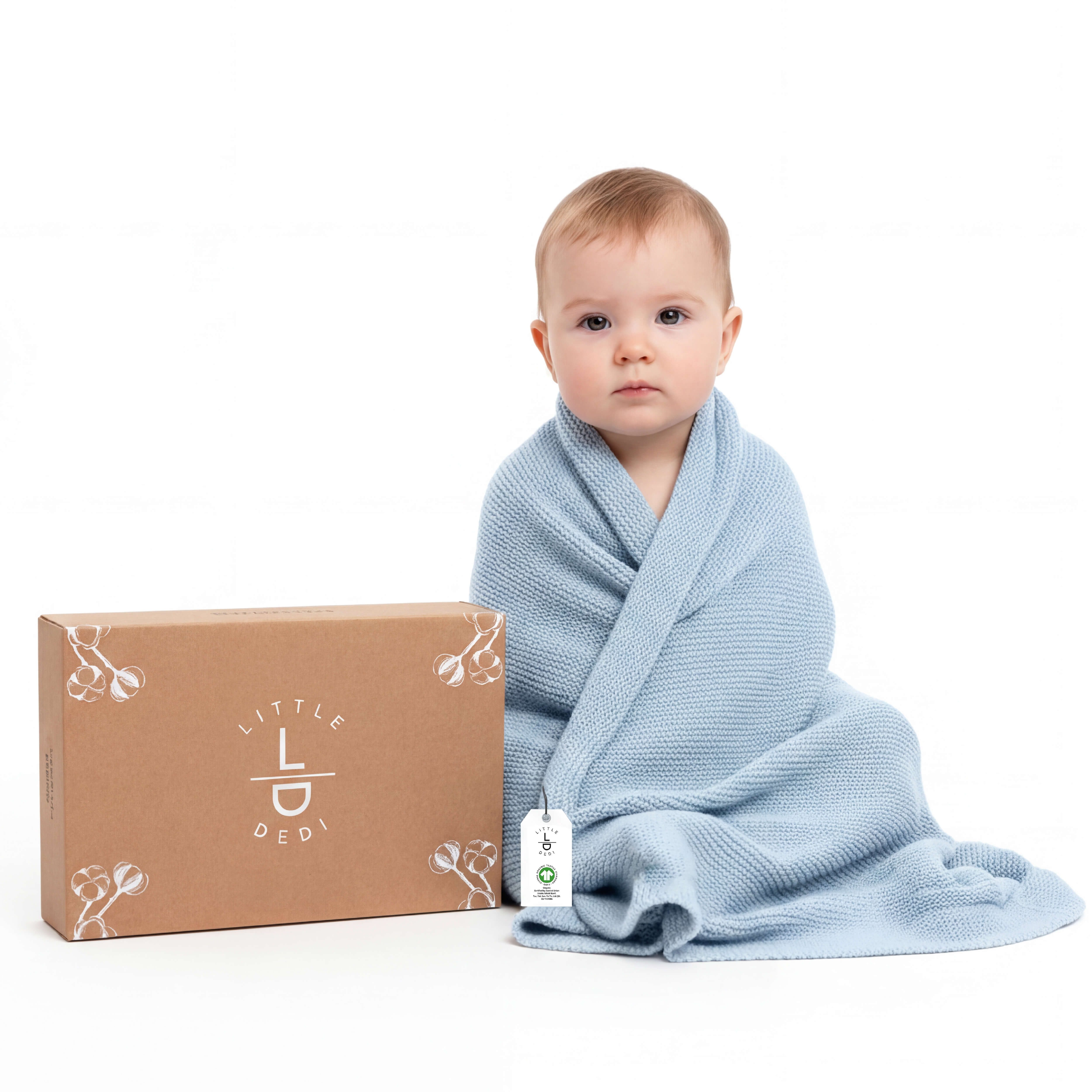 Babydecke Baby Strickdecke, %100 Bio Baumwolle, Atmungsaktiv, 80x100cm, Babyblau, Little Dedi
