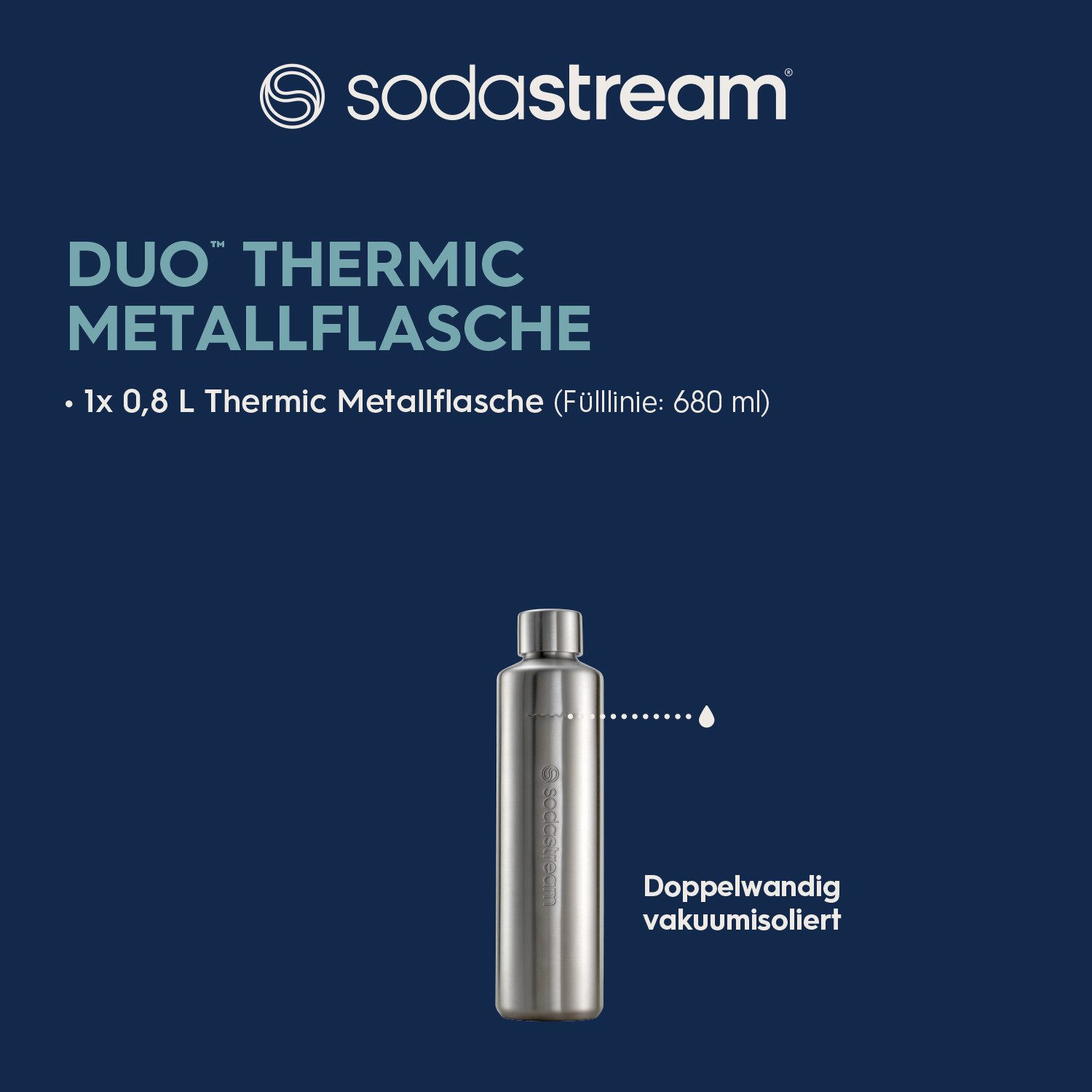SodaStream Wassersprudler Flasche Metallflasche DUO Thermic, 0,8 l, (1-tlg), Kapazität von 680 ml bis zur Fülllinie – Bild 5 von 5