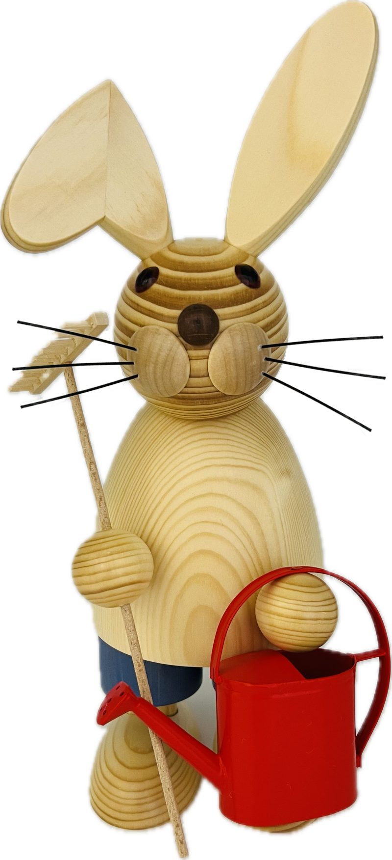 Richard Glaesser Osterhase Gärtner natur mit Gießkanne und Rechen (32cm), Handwerkskunst original Erzgebirge