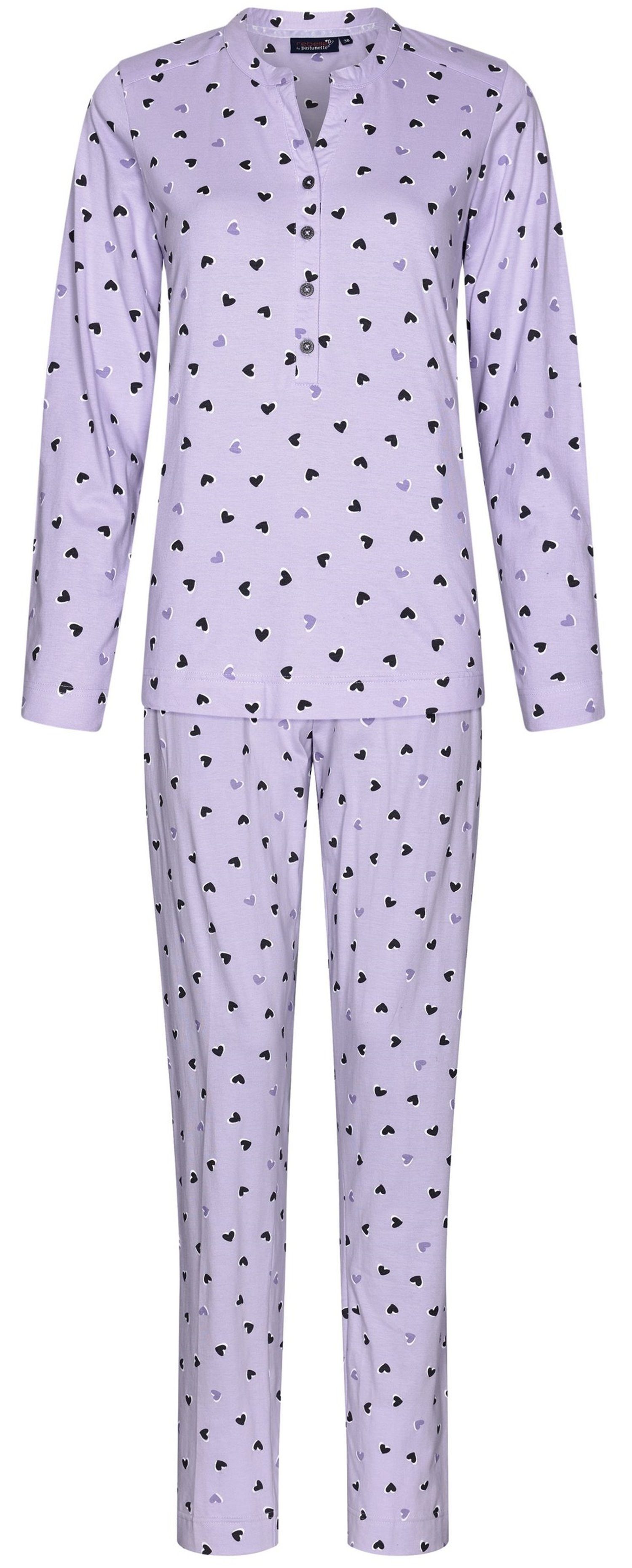 Rebelle Schlafanzug Damen Pyjama Herzen Allover mit langem arm (2 tlg)