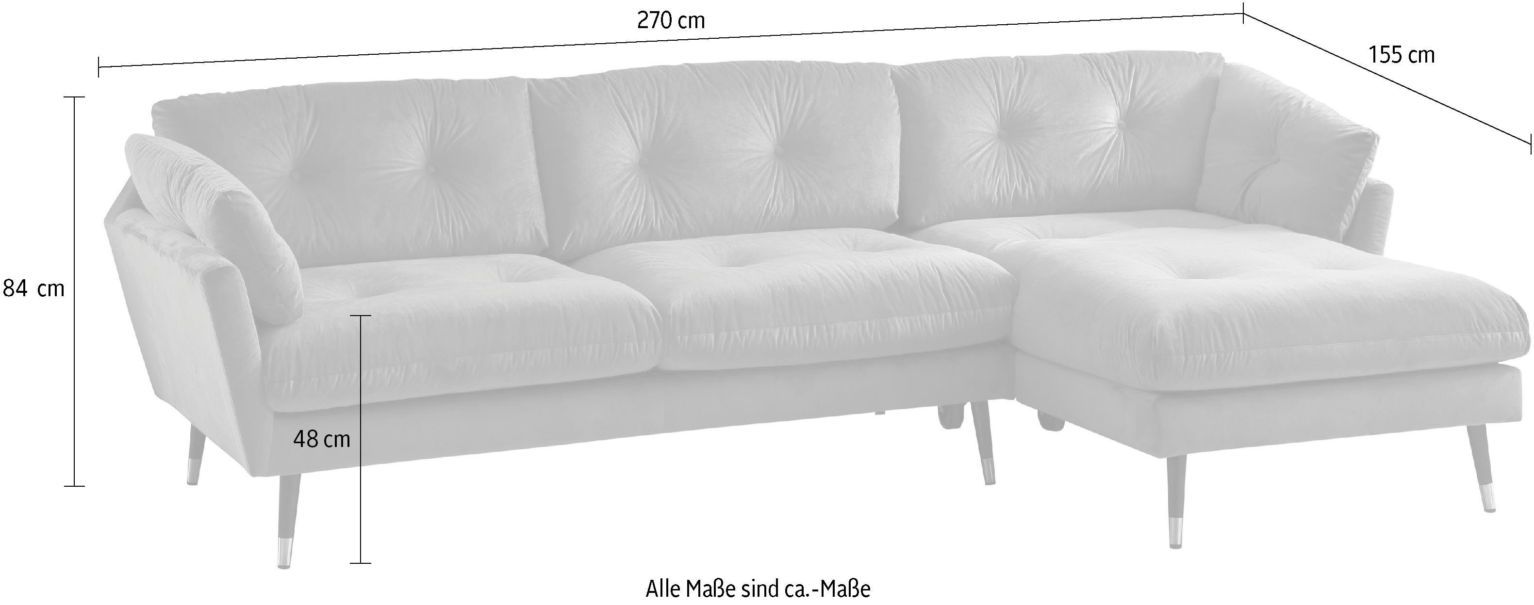 Trends by HG Ecksofa Japan L-Form, mit Fuß in Holz-Metallkombination, Recamiere rechts oder links