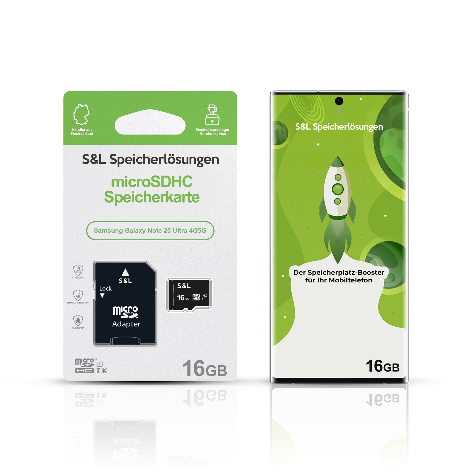Tec-Expert microSD Karte S&L für Samsung Galaxy Note 20 Ultra 4G/5G Speicherkarte (16 GB, Class 10, microSDHC)