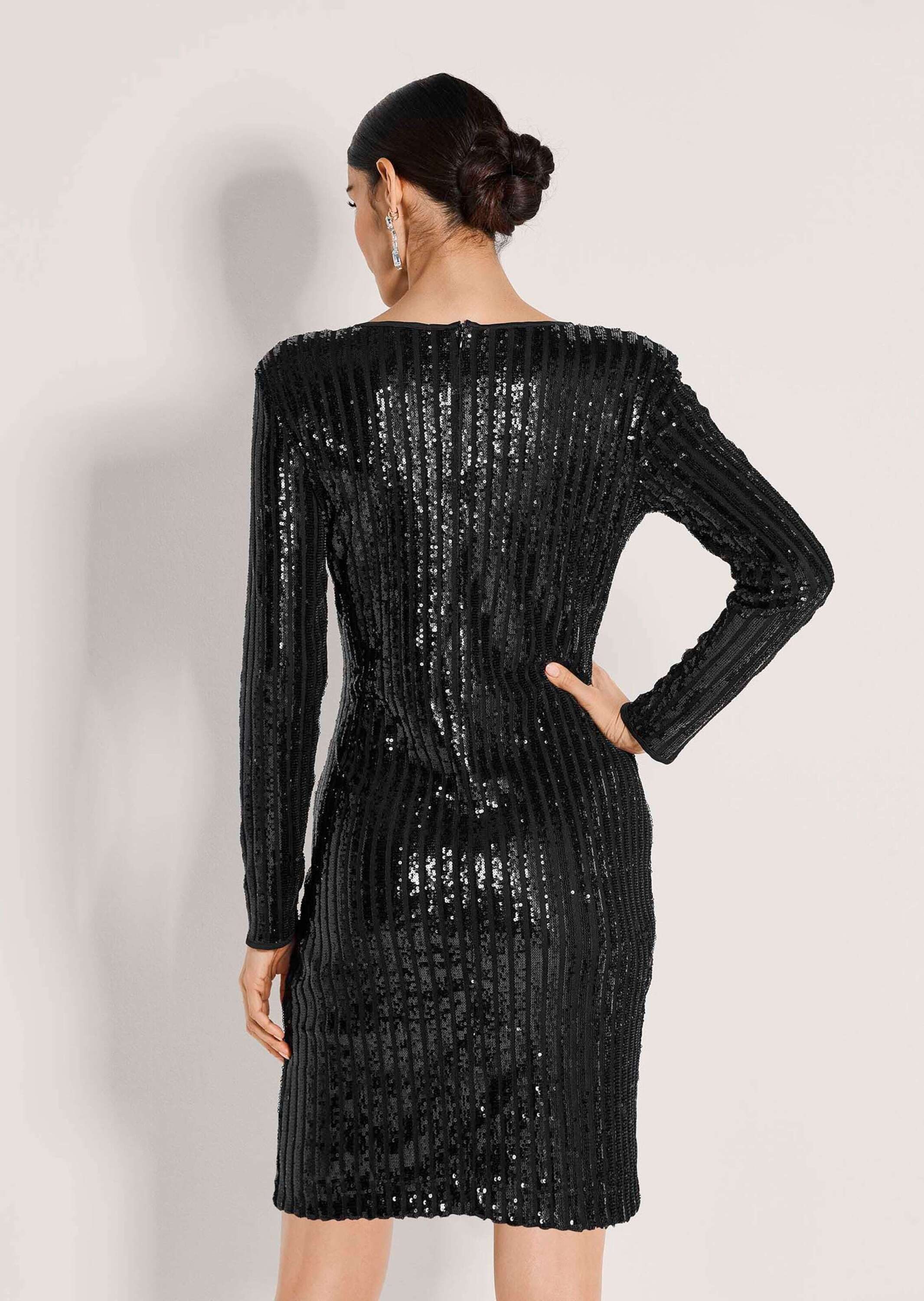 MADELEINE Midikleid Glamouröses Pailettenkleid mit Rundhalsausschnitt Schimmerndes Design mit langen Ärmeln und zarten Schulterpolstern