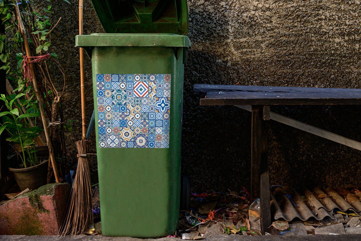 Muster MuchoWow Mülltonne, Abfalbehälter - Wandsticker Formen Mülleimer-aufkleber, (1 Blau Sticker, Container, - St),