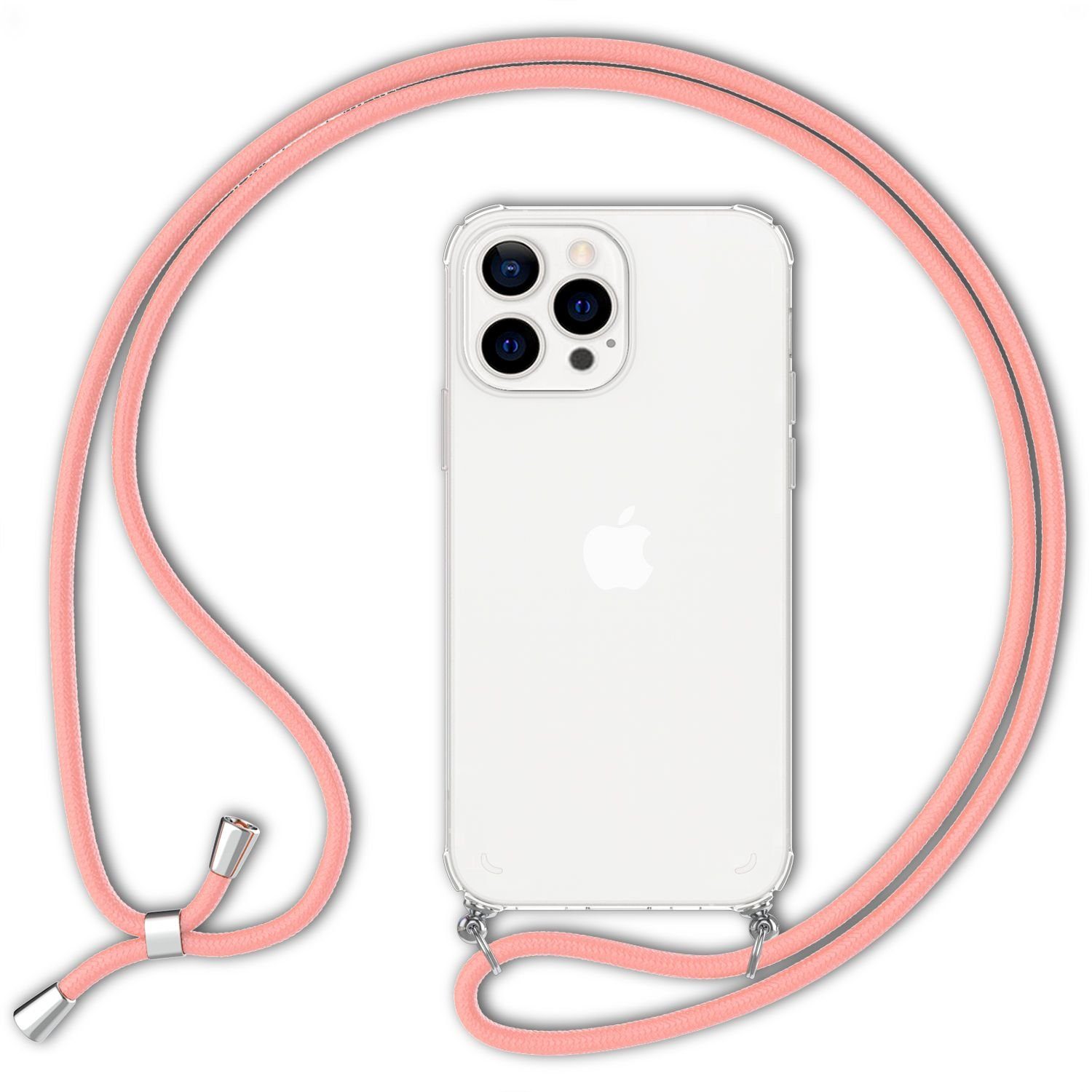 Nalia Handykette Apple iPhone 13 Pro Max, Klare Hülle mit Kette zum Umhängen / Harte Rückseite / Handyband Cover