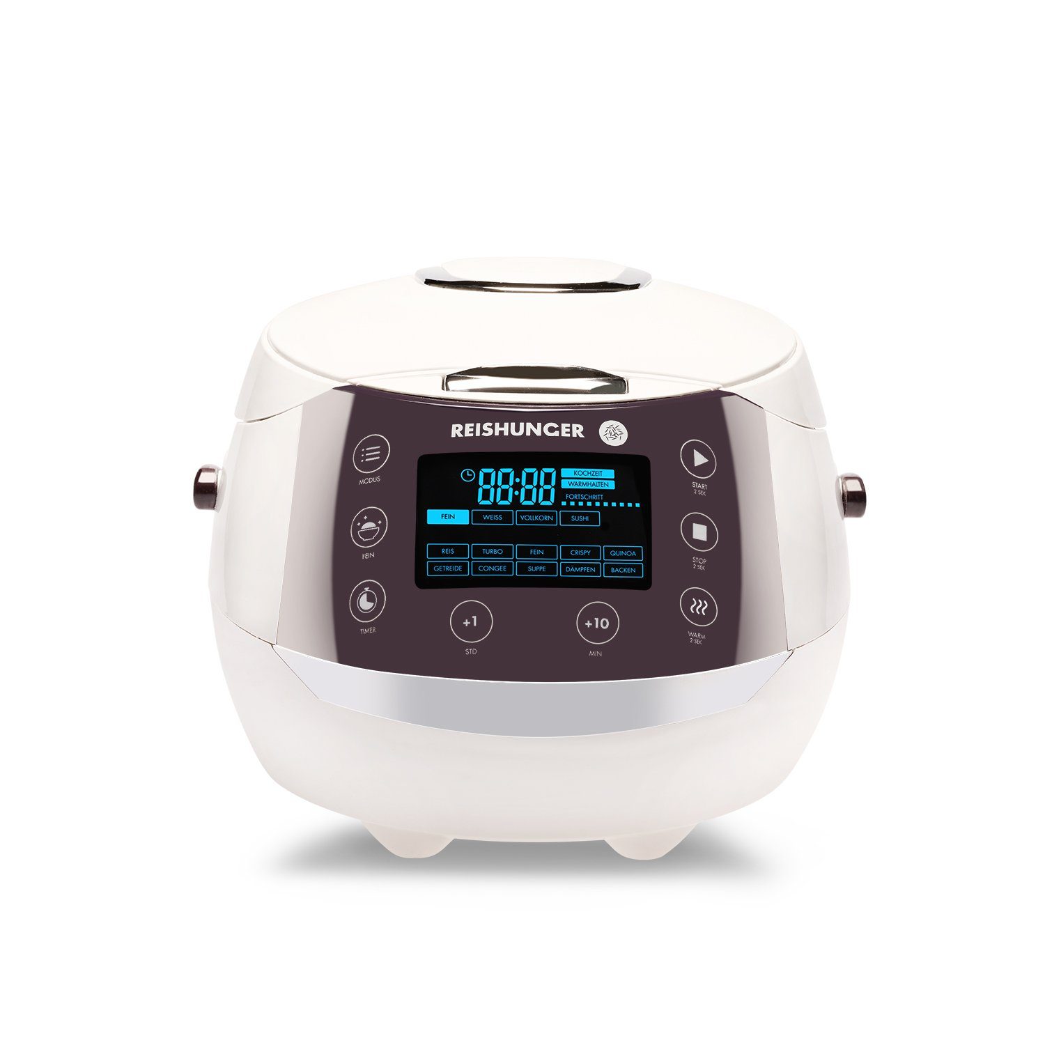 Reishunger Reiskocher - Digitaler Reiskocher & Dampfgarer, 860 W, Timer- und Warmhaltefunktion, 7-Kochphasen-Technologie, LED-Display