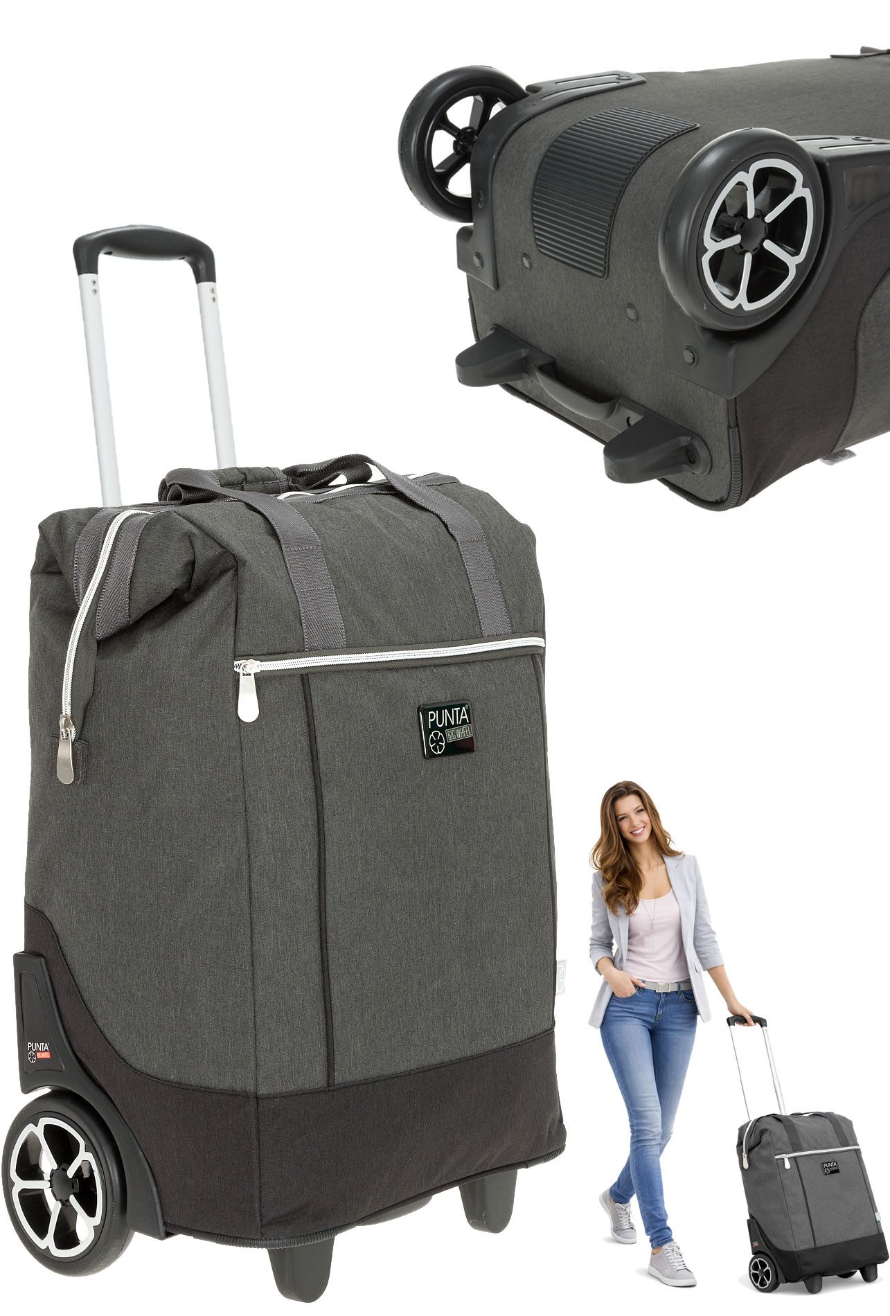 PUNTA Einkaufstrolley Big Wheel große Räder 40 Liter Einkaufsroller, Trolley Shopper Einkaufskorb Einkaufstrolly 10303 + Thermo Tasche