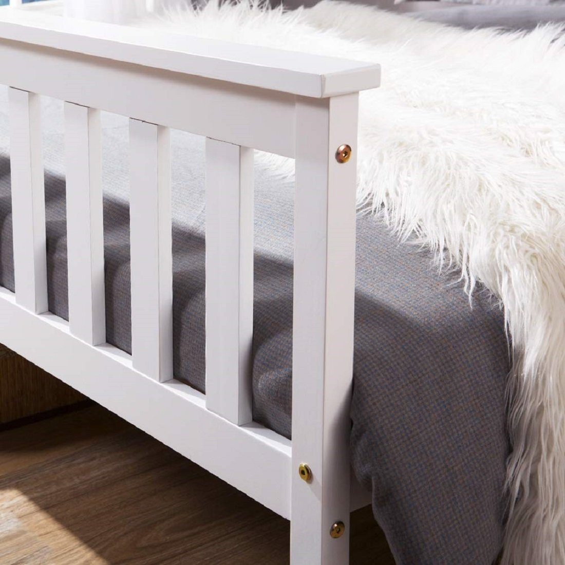 Flieks Massivholzbett, Doppelbett Kinderbett Jugendbett 140x200cm Kiefer Weiß – Bild 5 von 5