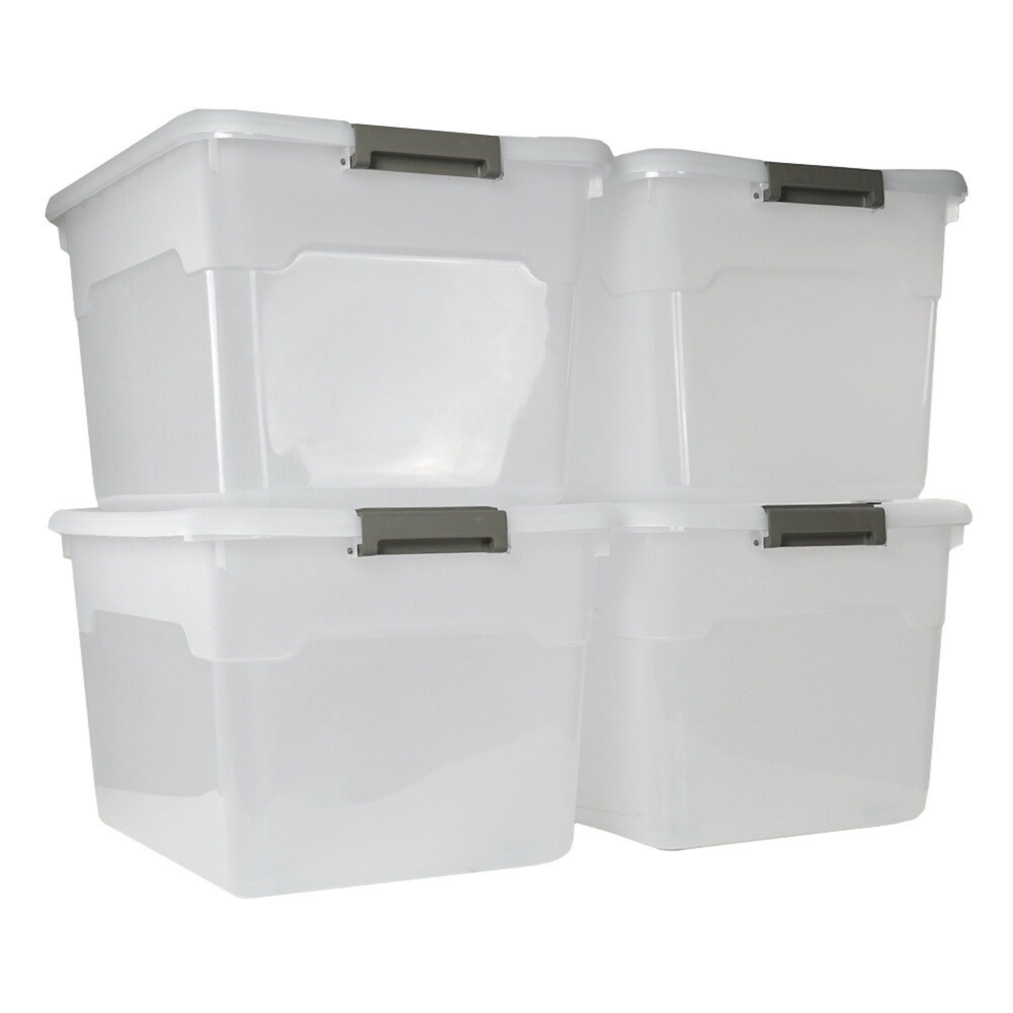 PROREGAL® Aufbewahrungsbox mit Deckel 30-60 Liter Kunststoff Transparent Stapelbar (4 St)