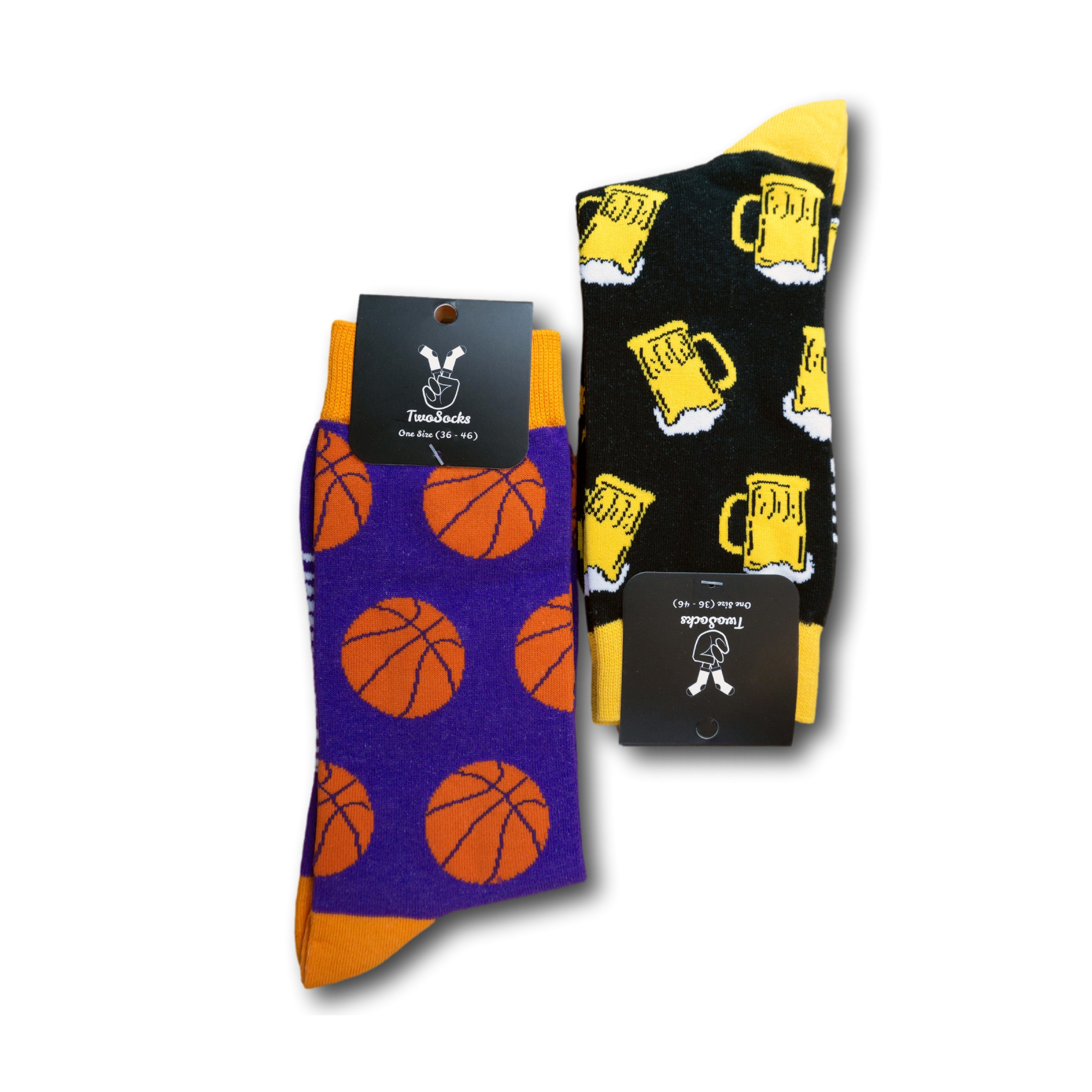 TwoSocks Freizeitsocken Lustige Socken Bier + Basketball, Geschenke Männer,  Einheitsgröße (Set, 2 Paar) 2er-Pack