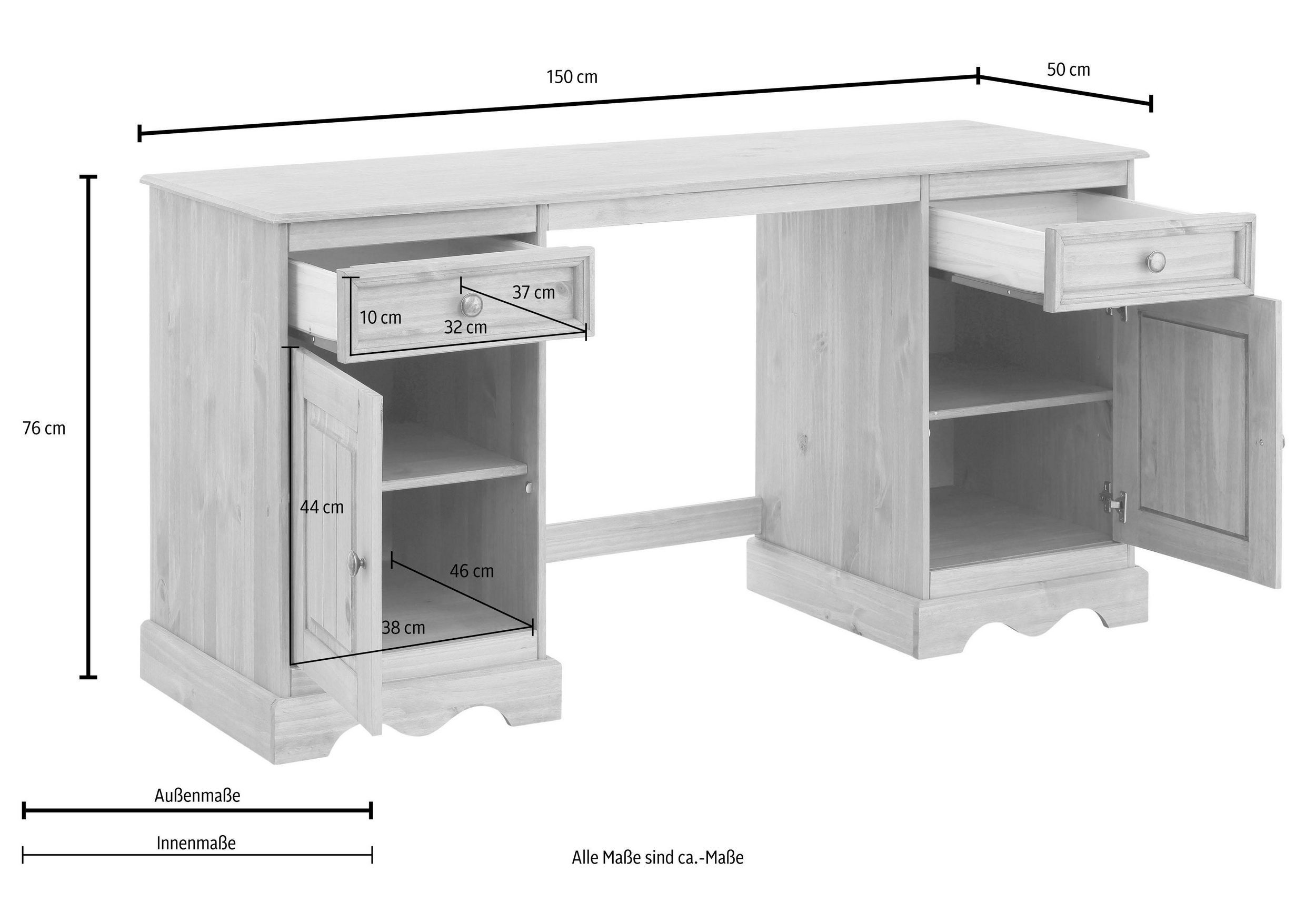 aus Schreibtisch geölt Landhausstil, Monty, Massivholz, gebeizt cm FSC®-zertifiziert, loft24 Kiefer Breite 160