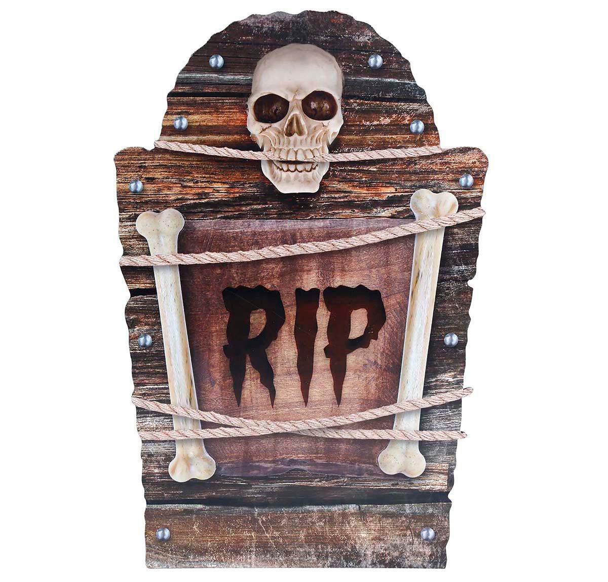 Fiestas Guirca Kostüm, Halloween Grabstein Deko Skelett Grusel Friedhof Totenschädel Rip Sch