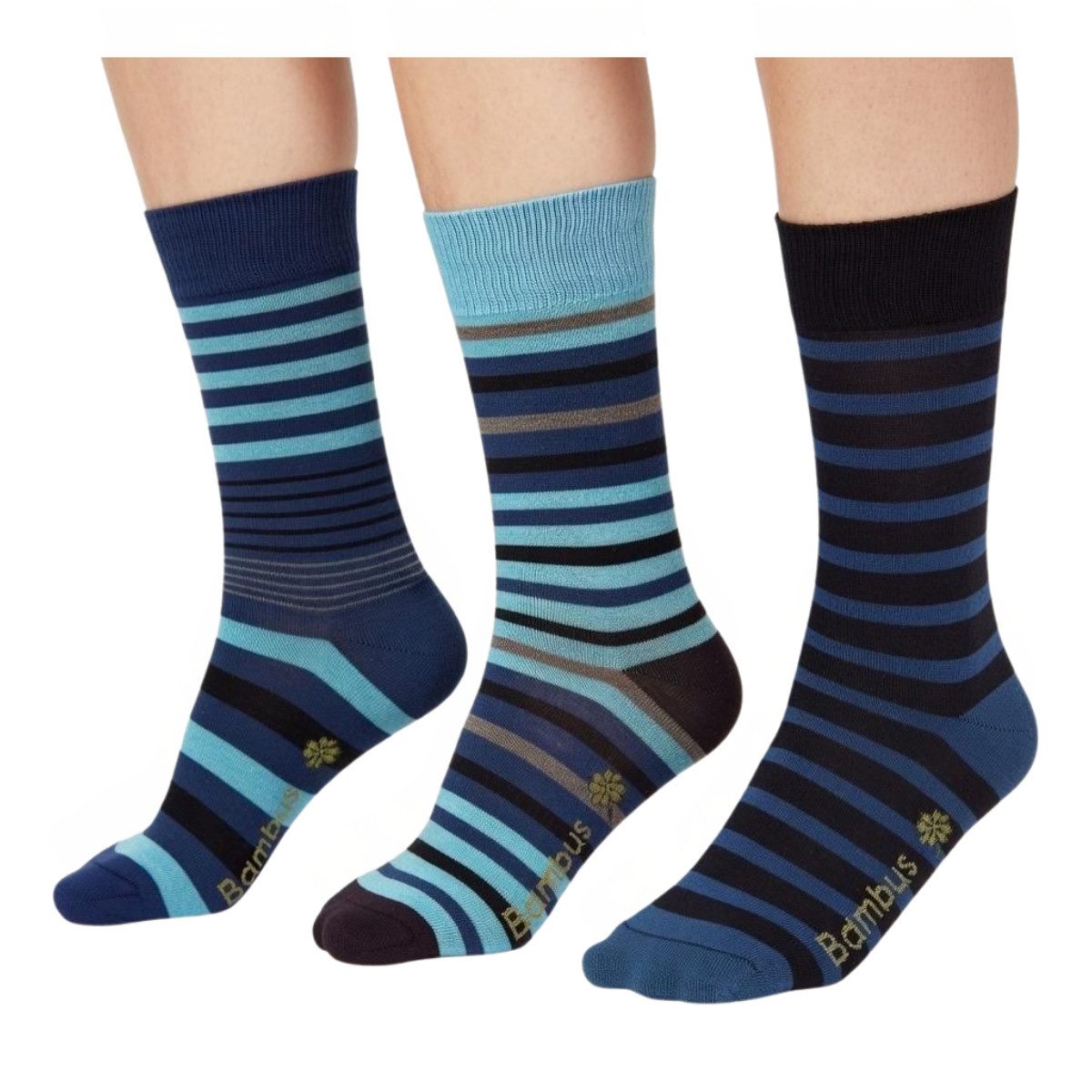 footart Basicsocken Bambus Viskose Socken 3 Paar Ringel blau Softrand verstärkte Ferse und Spitze, flache Zehennaht