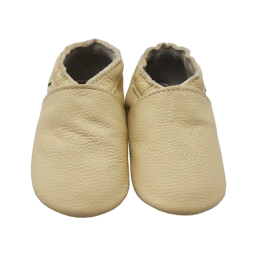 Sayoyo Weiche Leder Lauflernschuhe Hausschuhe Lederpuschen Einfarbig Beige Krabbelschuh (100% Leder) elatisch